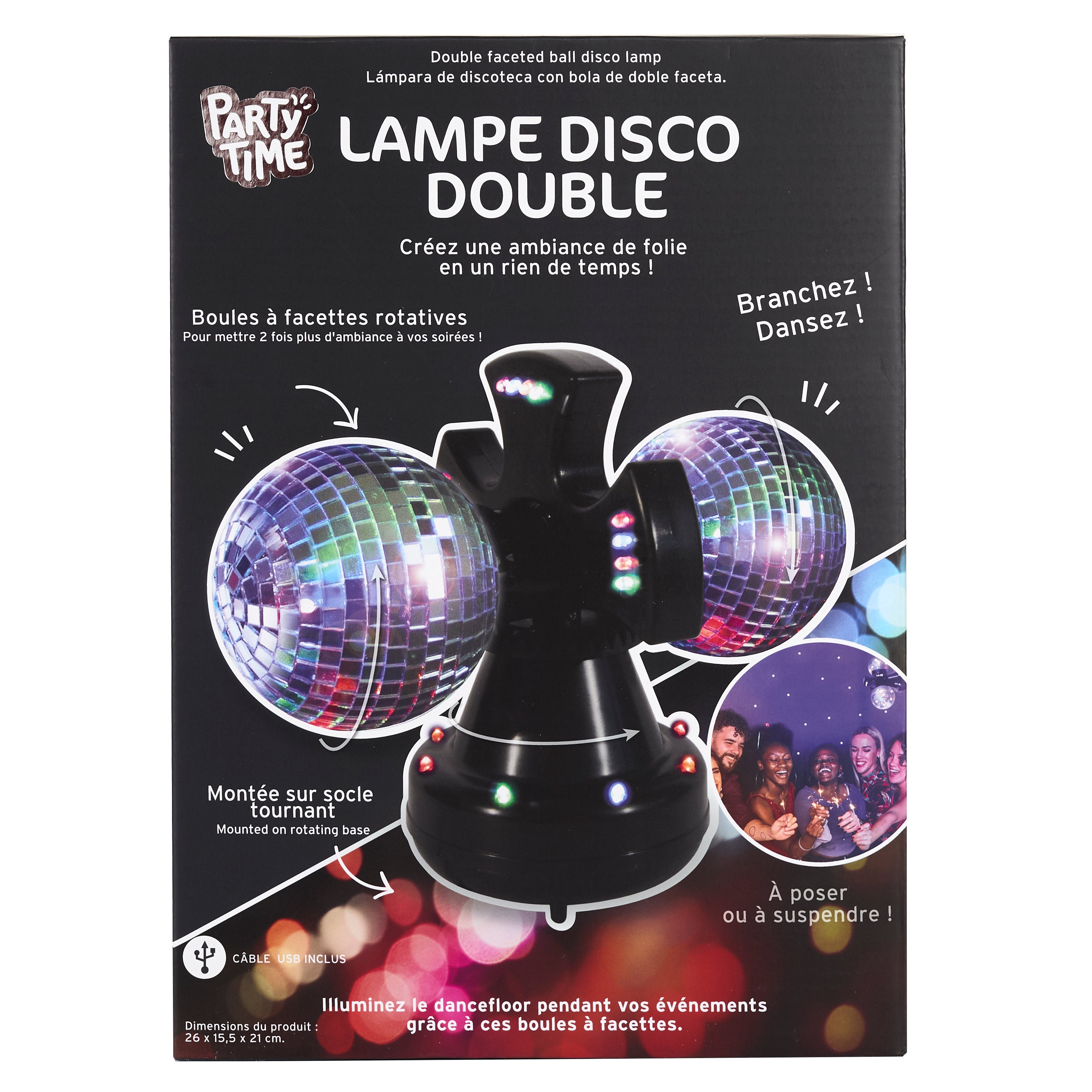 LAMPE BOULE DISCO DOUBLE USB