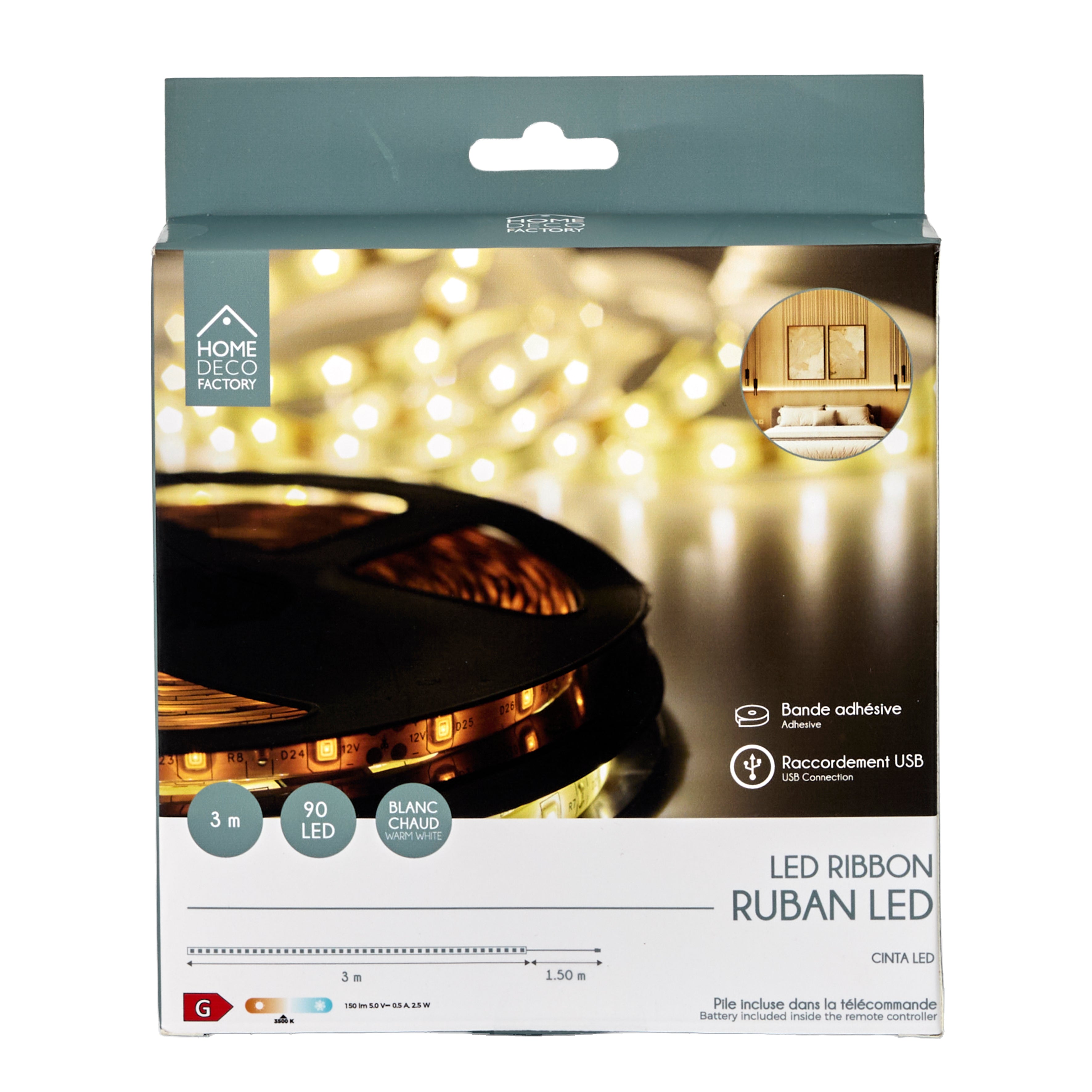 BANDE LED BLANC CHAUD 3M