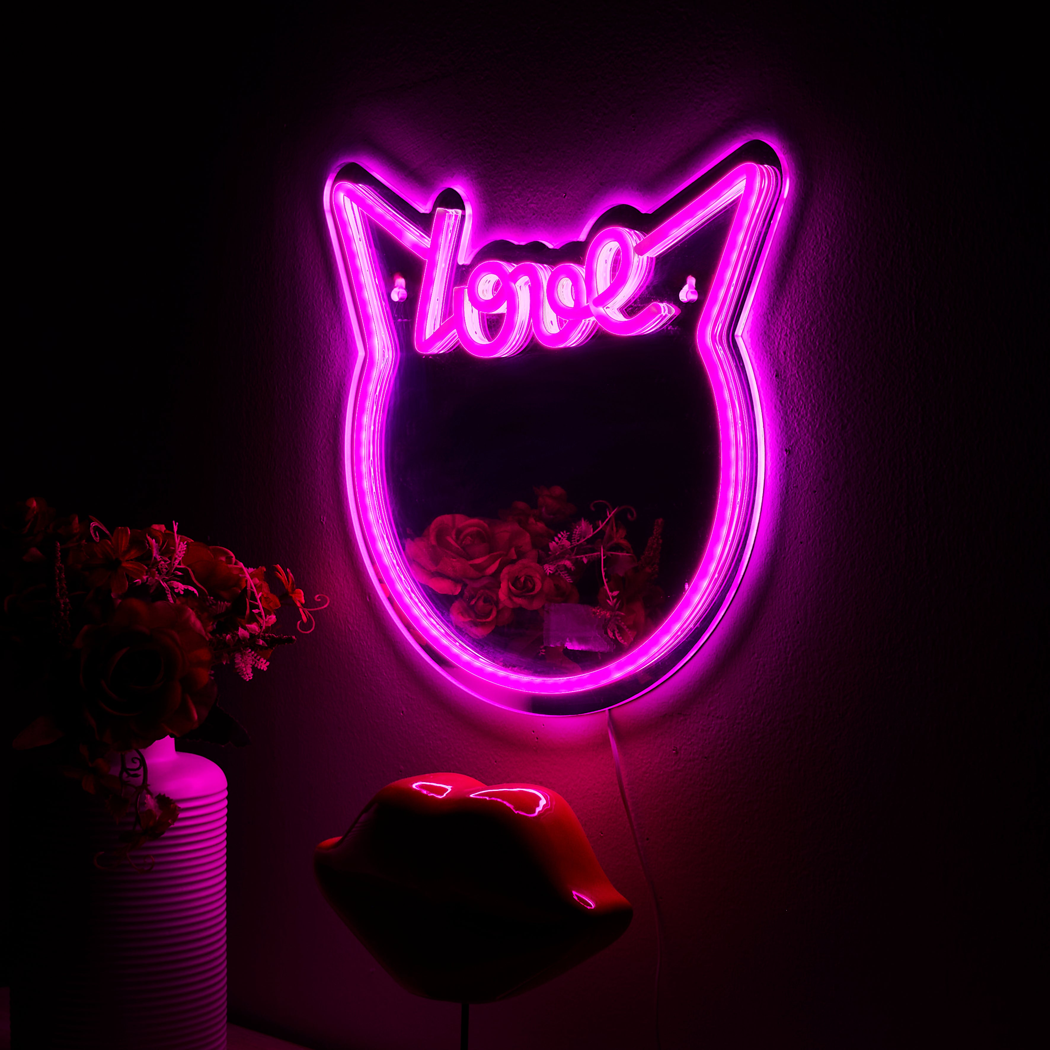 MIROIR LED EFFET NEON CHAT KAWAII