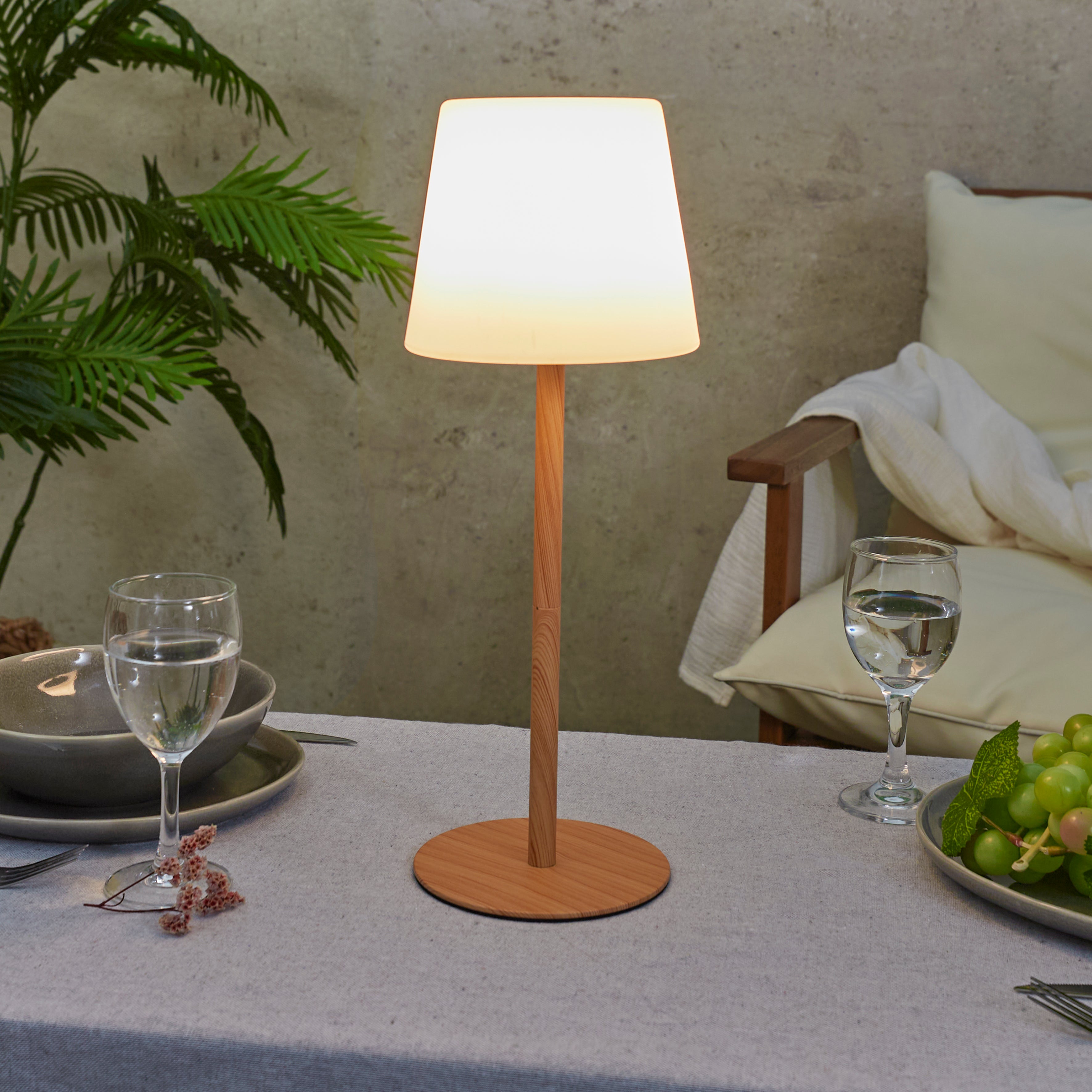 LAMPE EFFET BOIS RECHARGEABLE IP44 H40CM
