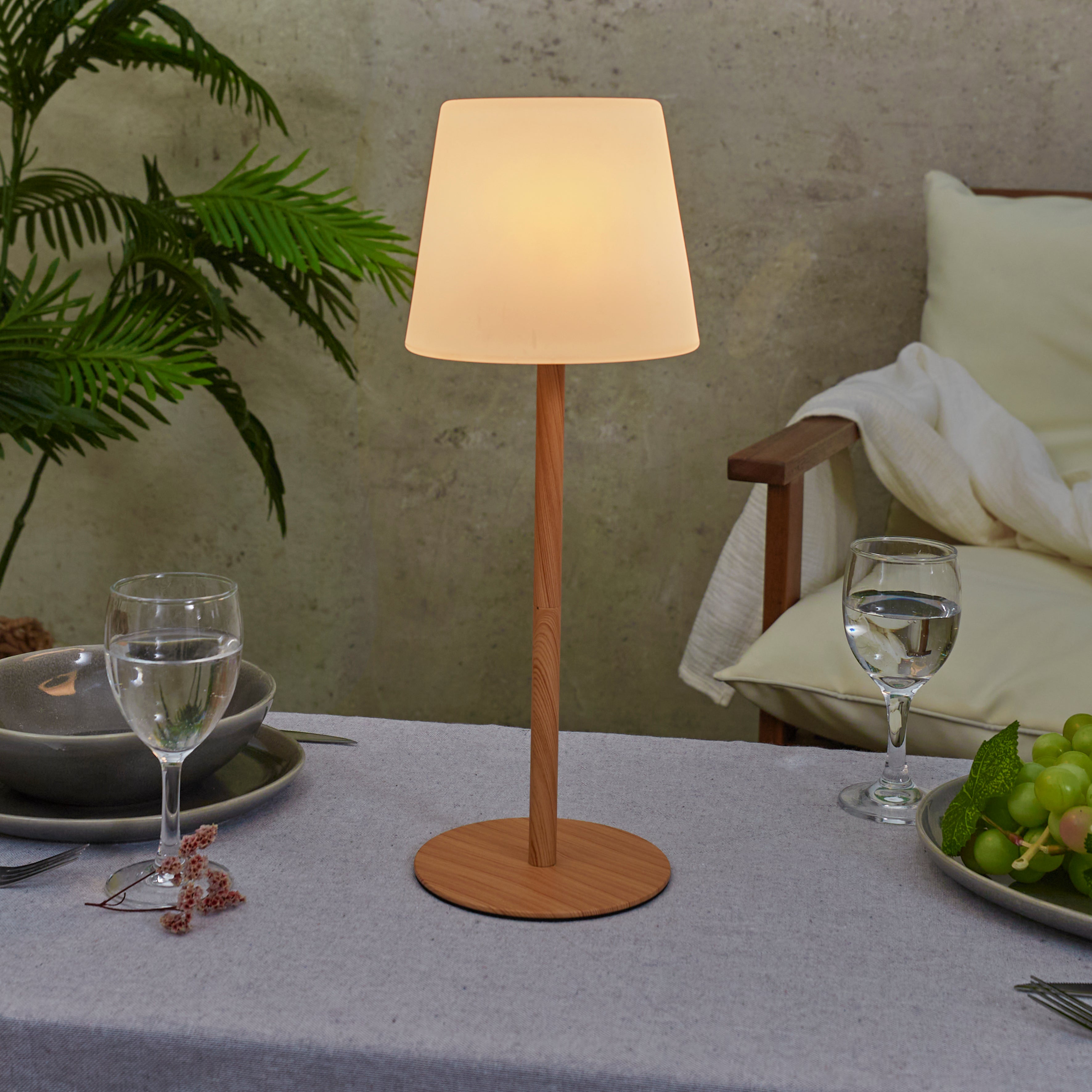 LAMPE EFFET BOIS RECHARGEABLE IP44 H40CM