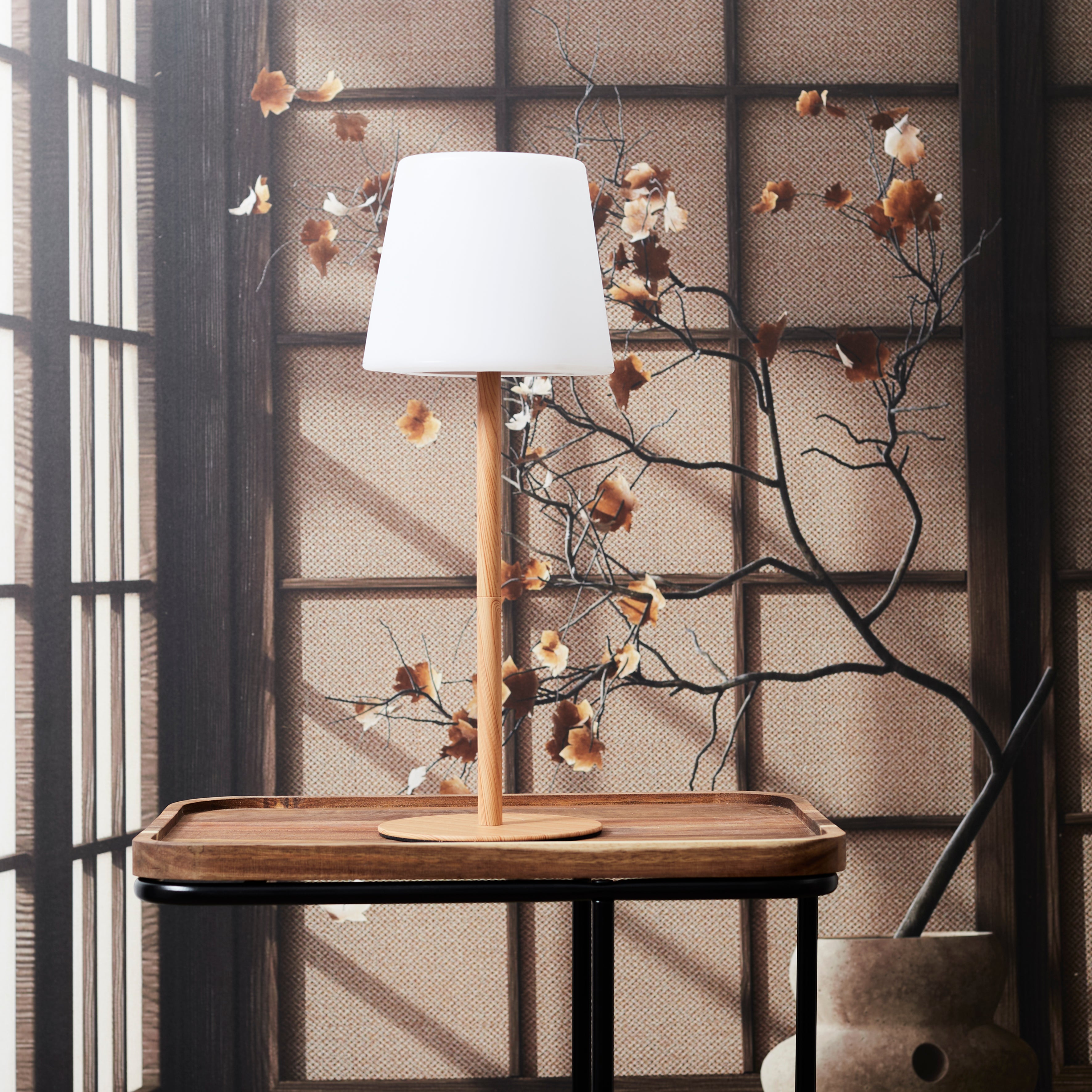 LAMPE EFFET BOIS RECHARGEABLE IP44 H40CM
