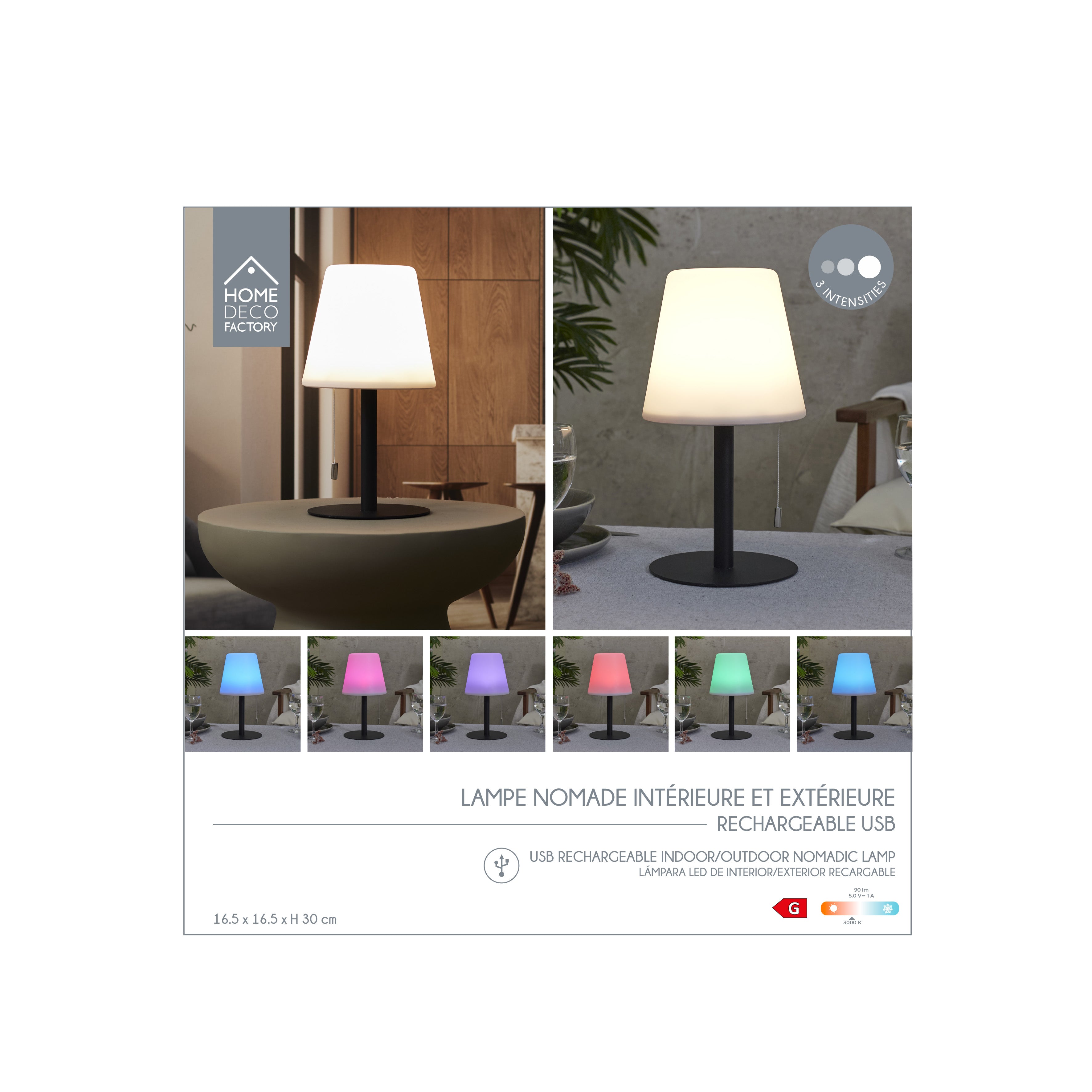LAMPE DE TABLE RECHARGEABLE IP44 GRIS H30CM