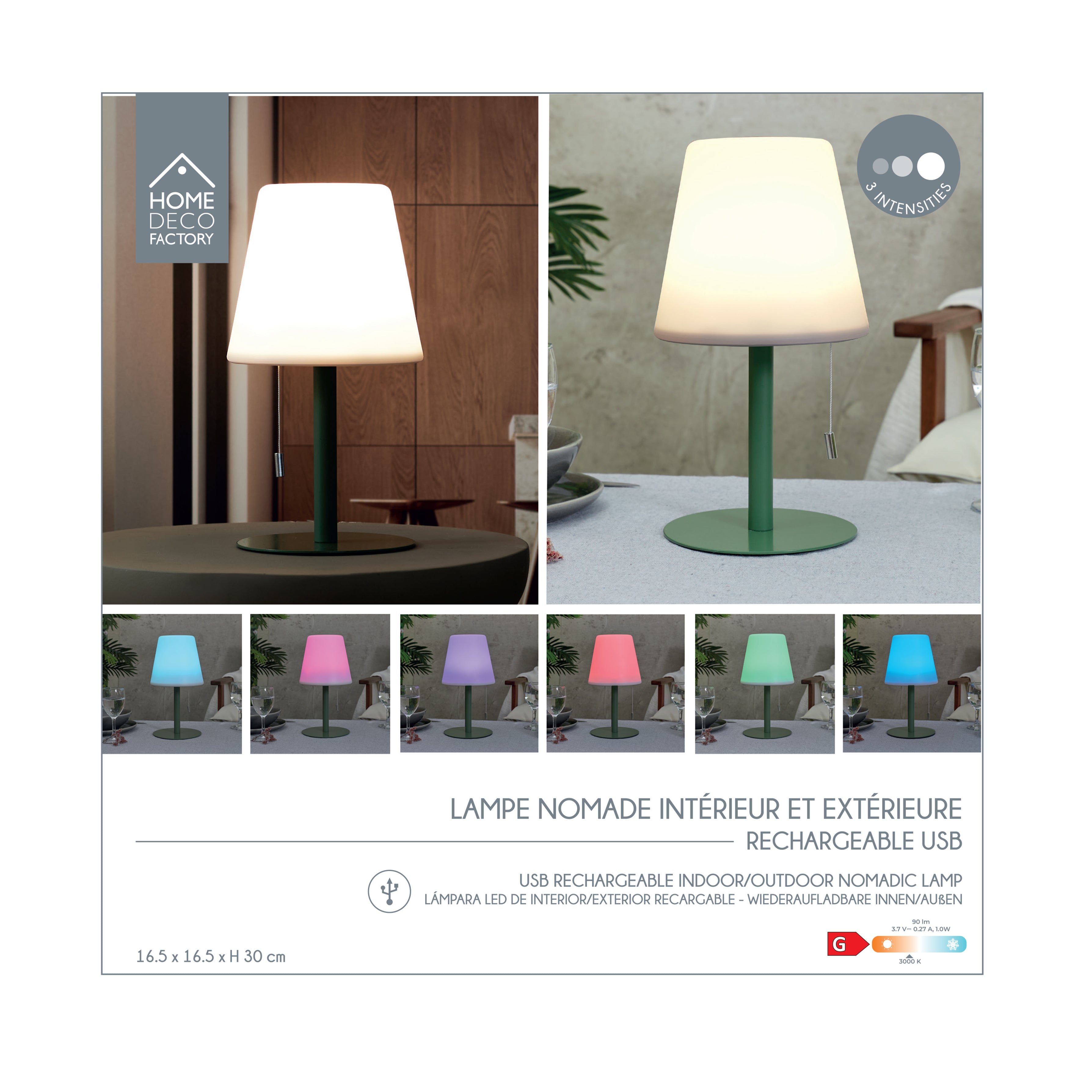 LAMPE DE TABLE RECHARGEABLE USB IP44 VERT H30CM