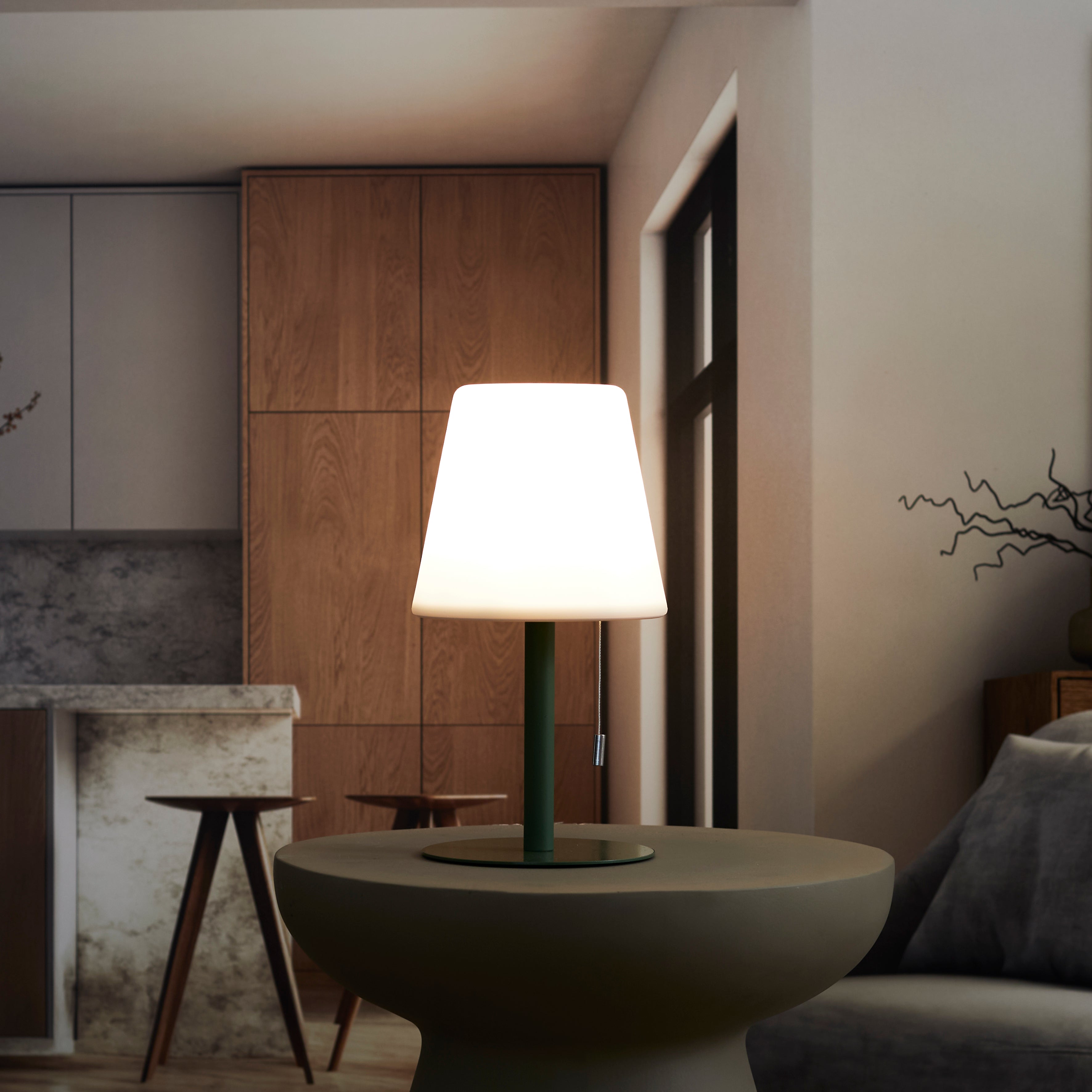 LAMPE DE TABLE RECHARGEABLE USB IP44 VERT H30CM