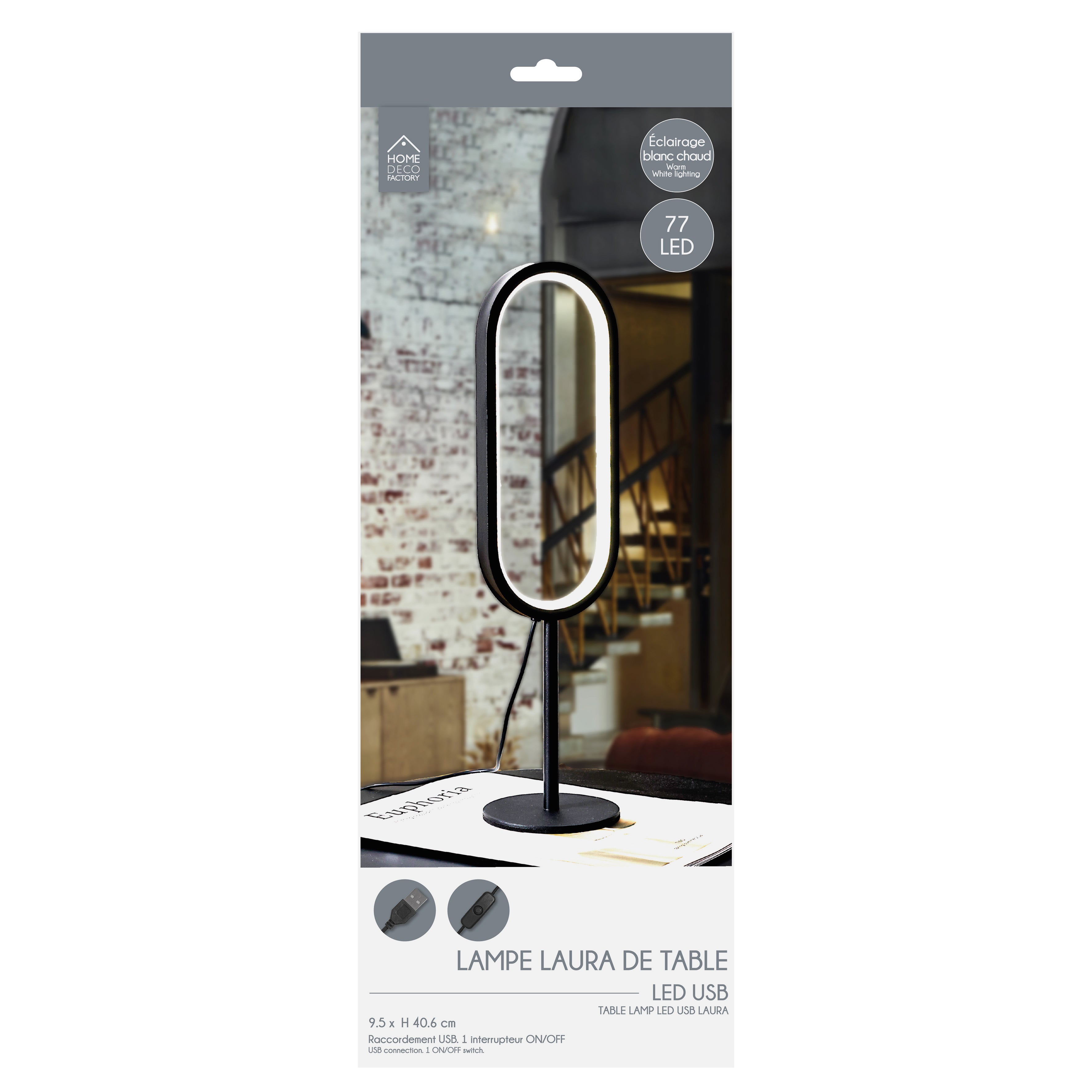 LAMPE DE TABLE LED USB ICONIC NOIR