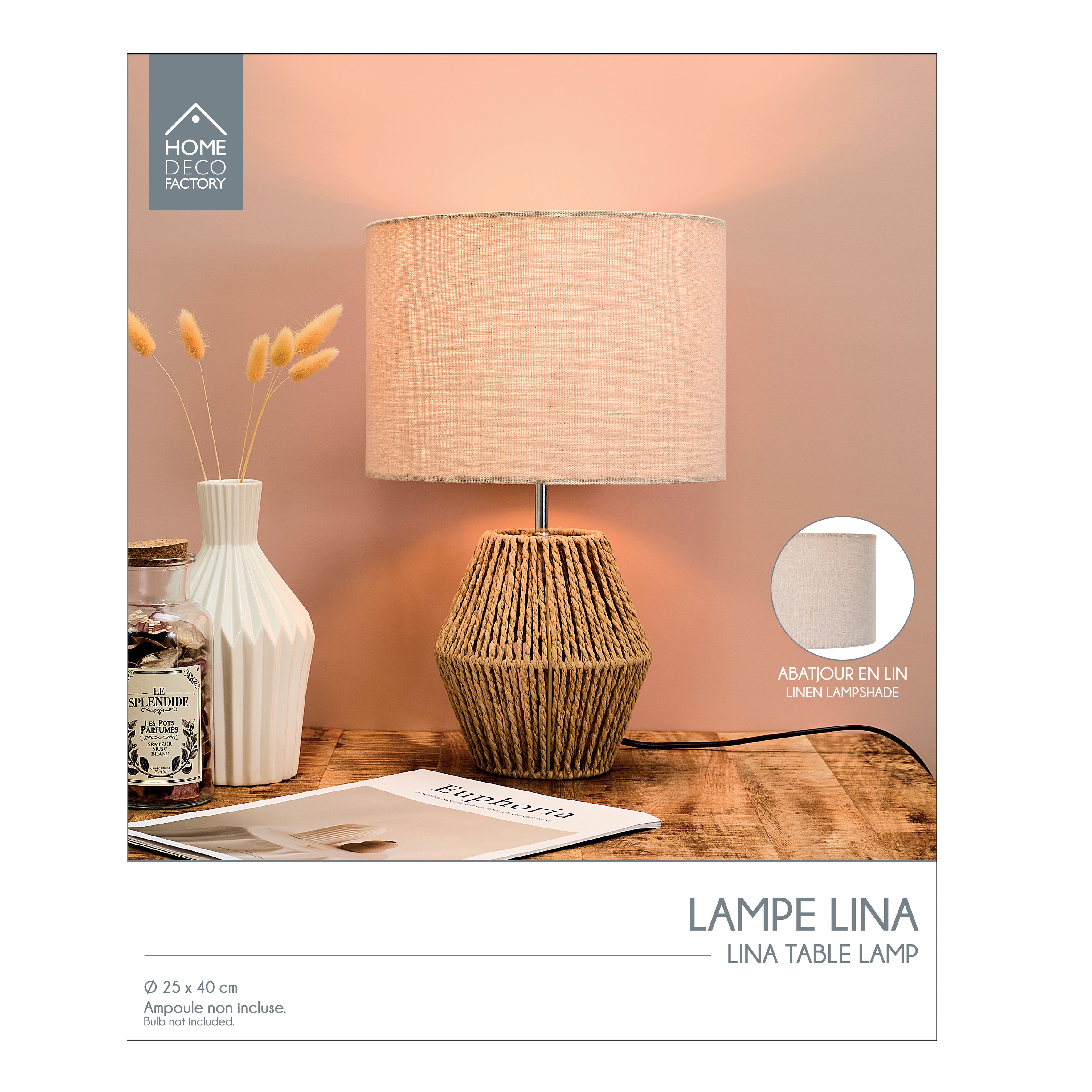 LAMPE LINA CORDE TRESSEE ABATJOUR LIN H40CM