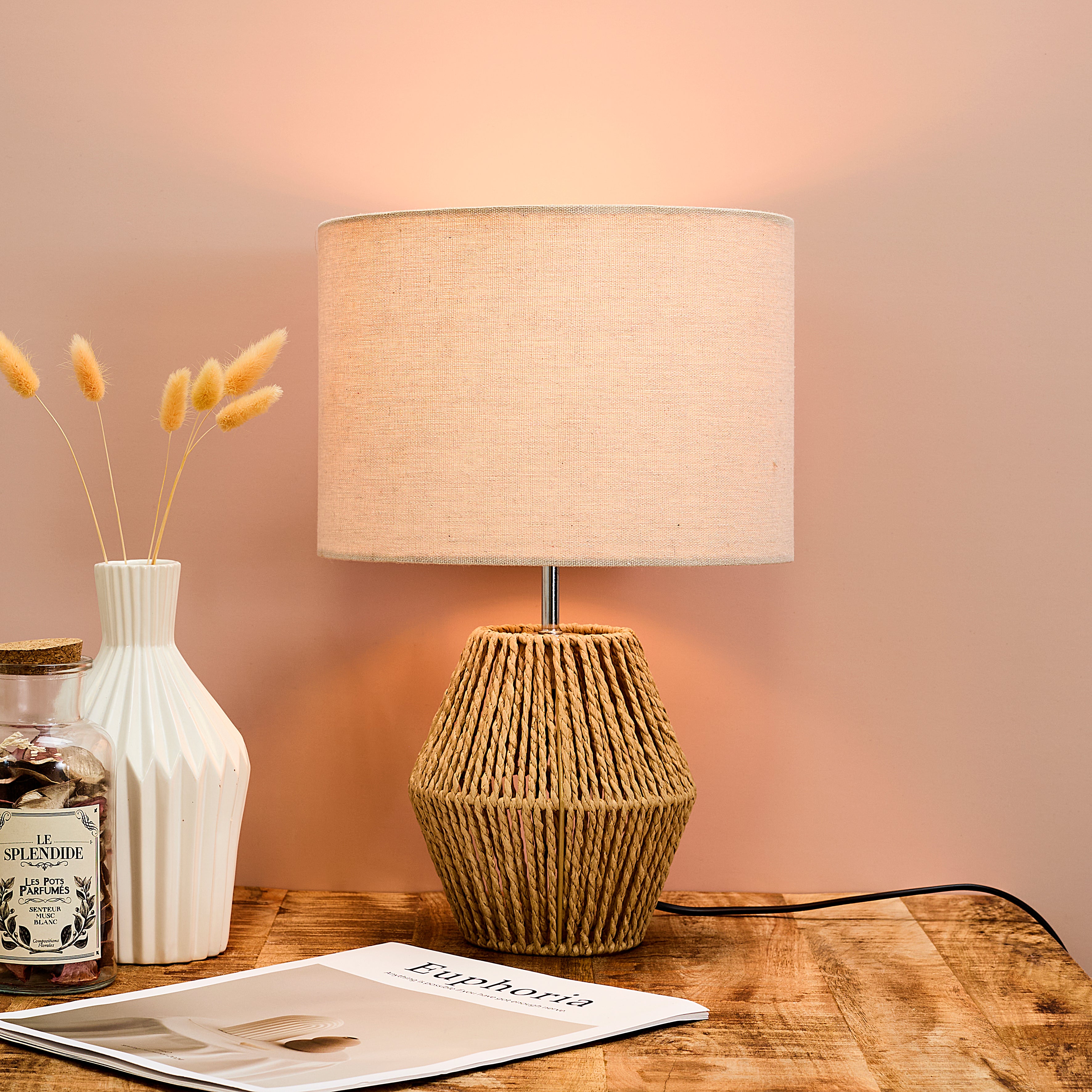 LAMPE LINA CORDE TRESSEE ABATJOUR LIN H40CM