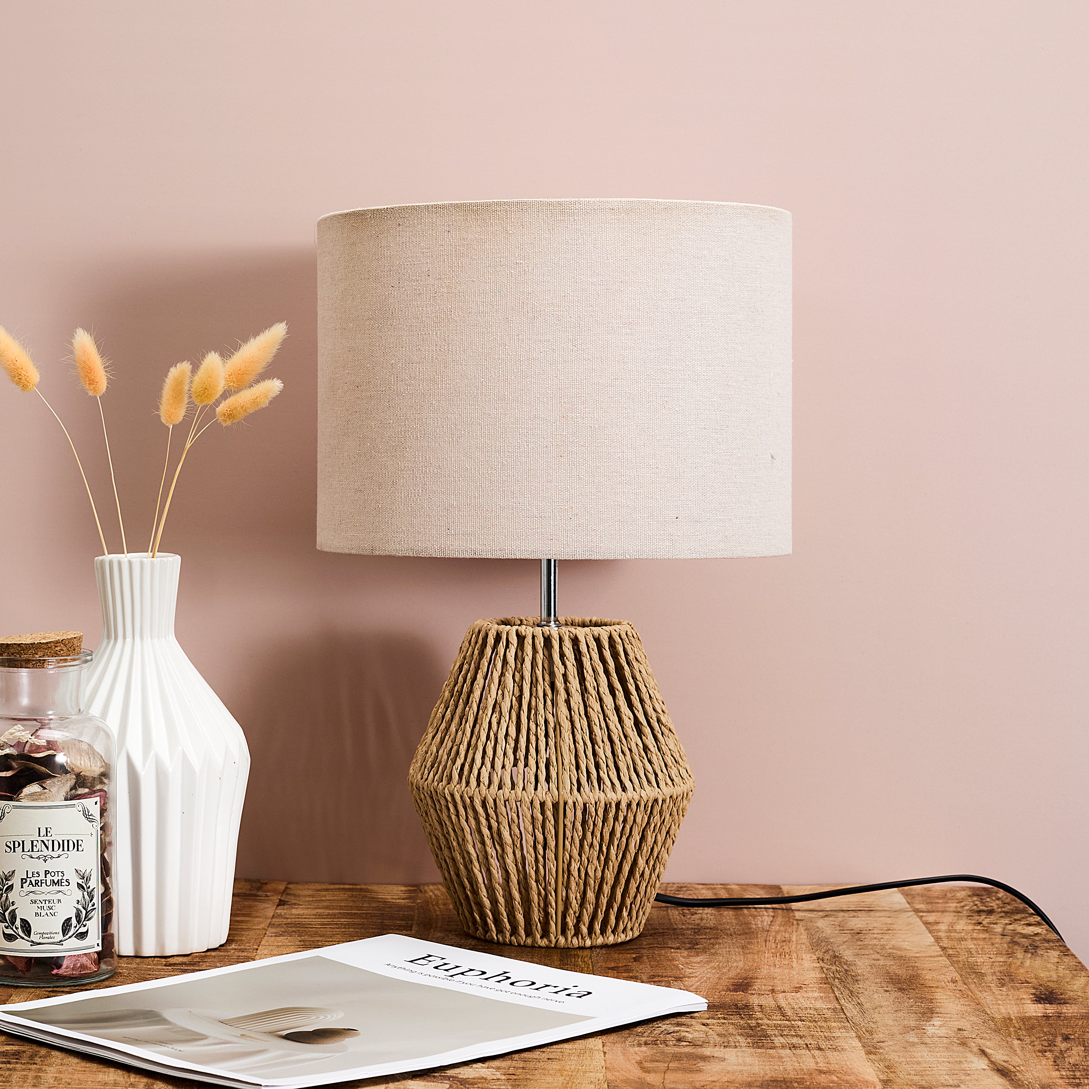 LAMPE LINA CORDE TRESSEE ABATJOUR LIN H40CM