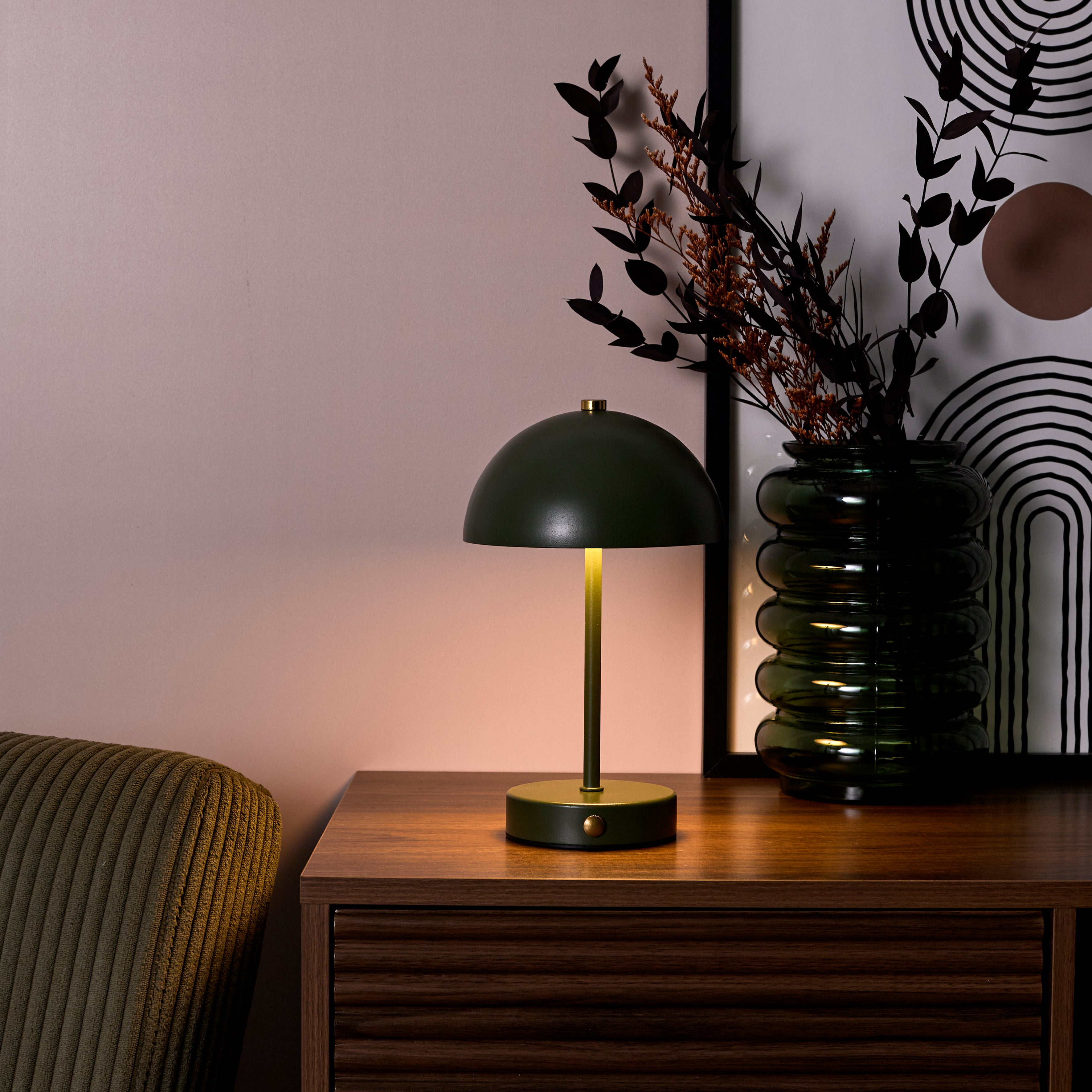 LAMPE DE TABLE LUCIA RECHARGEABLE VERT H26CM