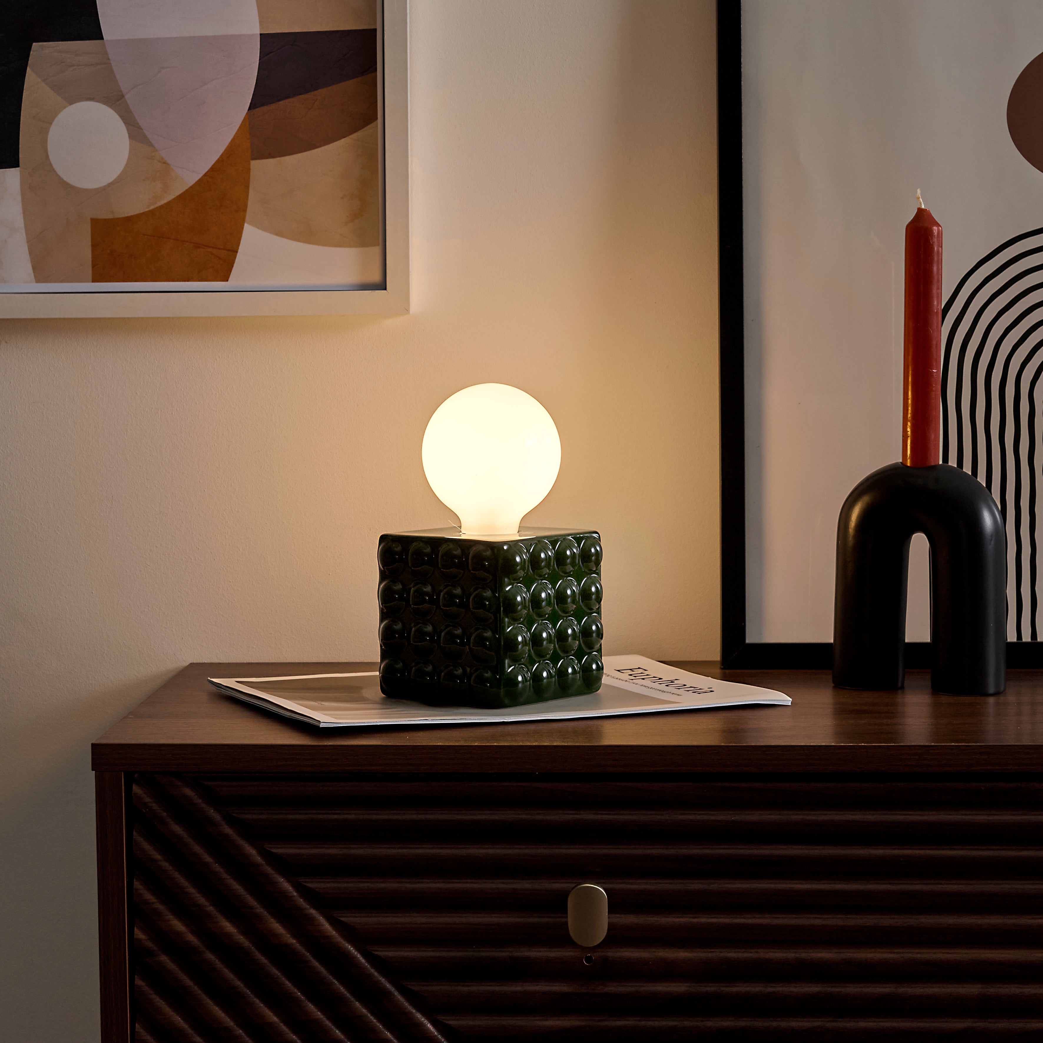 LAMPE CERAMIQUE VERT FORET A PILES