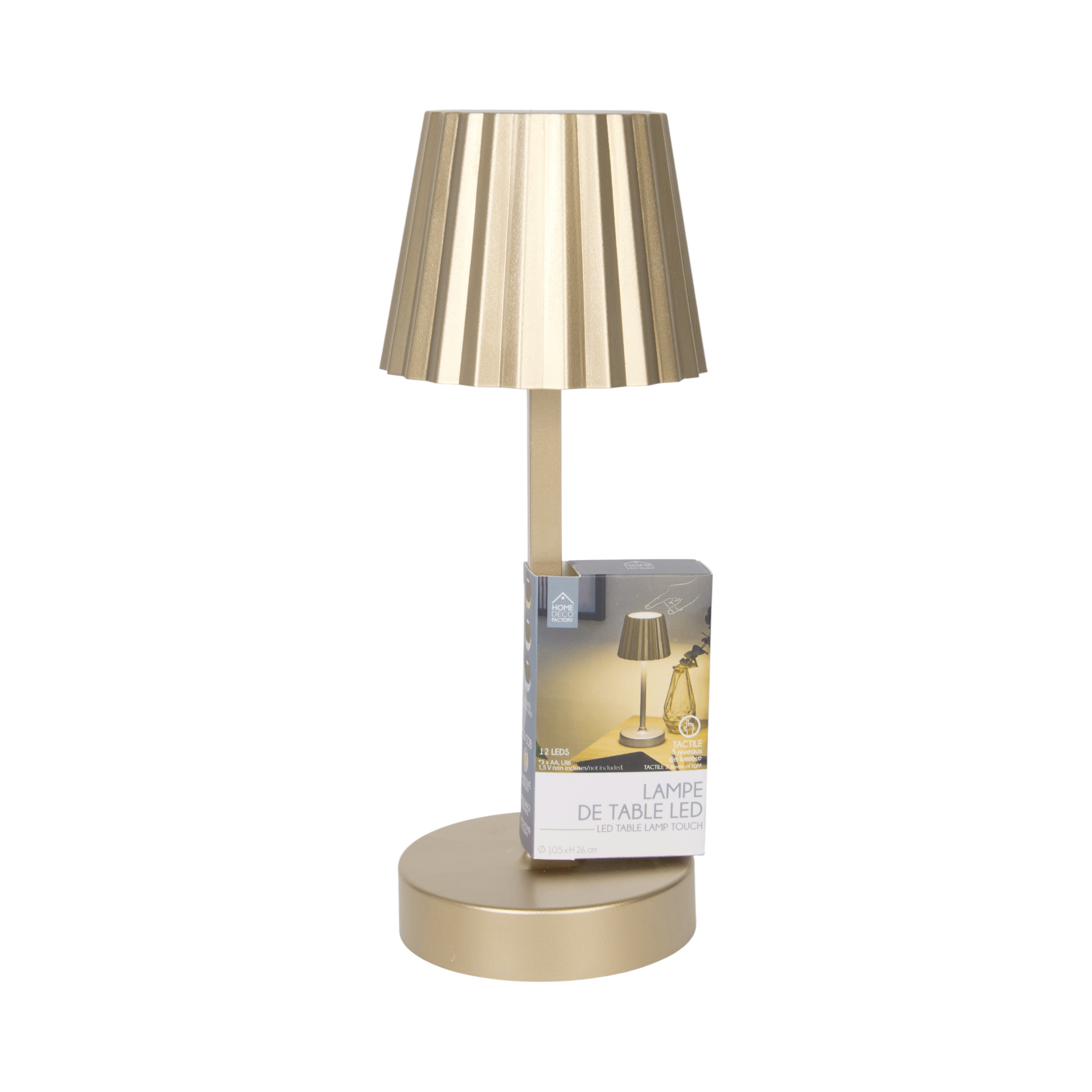LAMPE DE TABLE OR TACTILE H26CM PILES NC