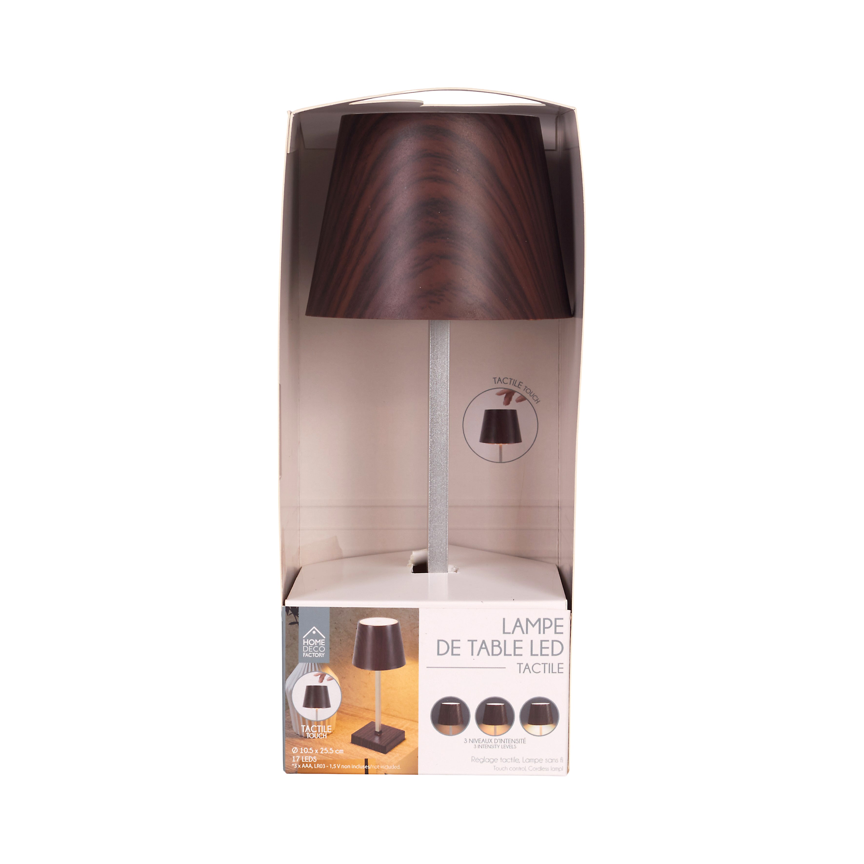 LAMPE DE TABLE A PILES EFFET BOIS H26CM