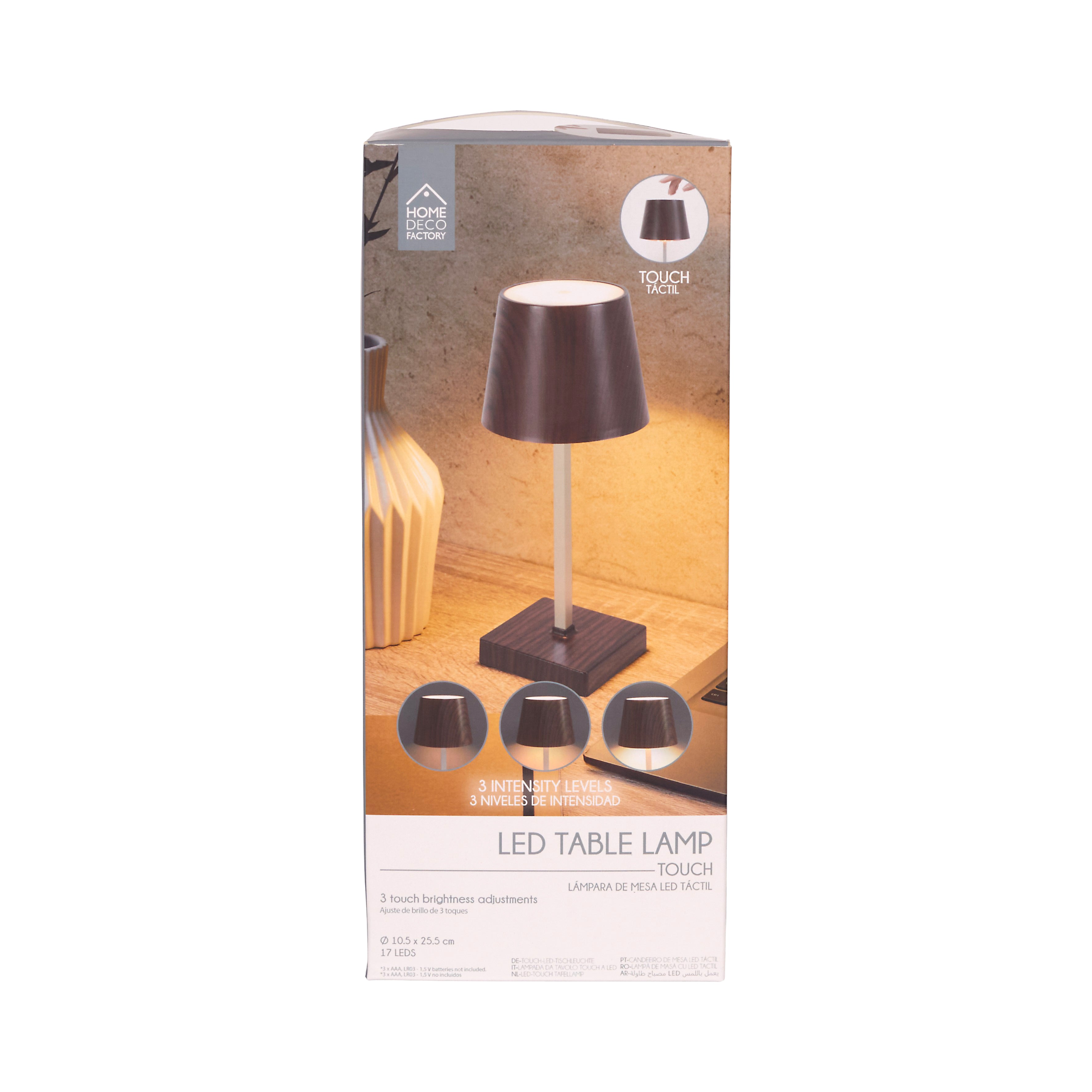 LAMPE DE TABLE A PILES EFFET BOIS H26CM