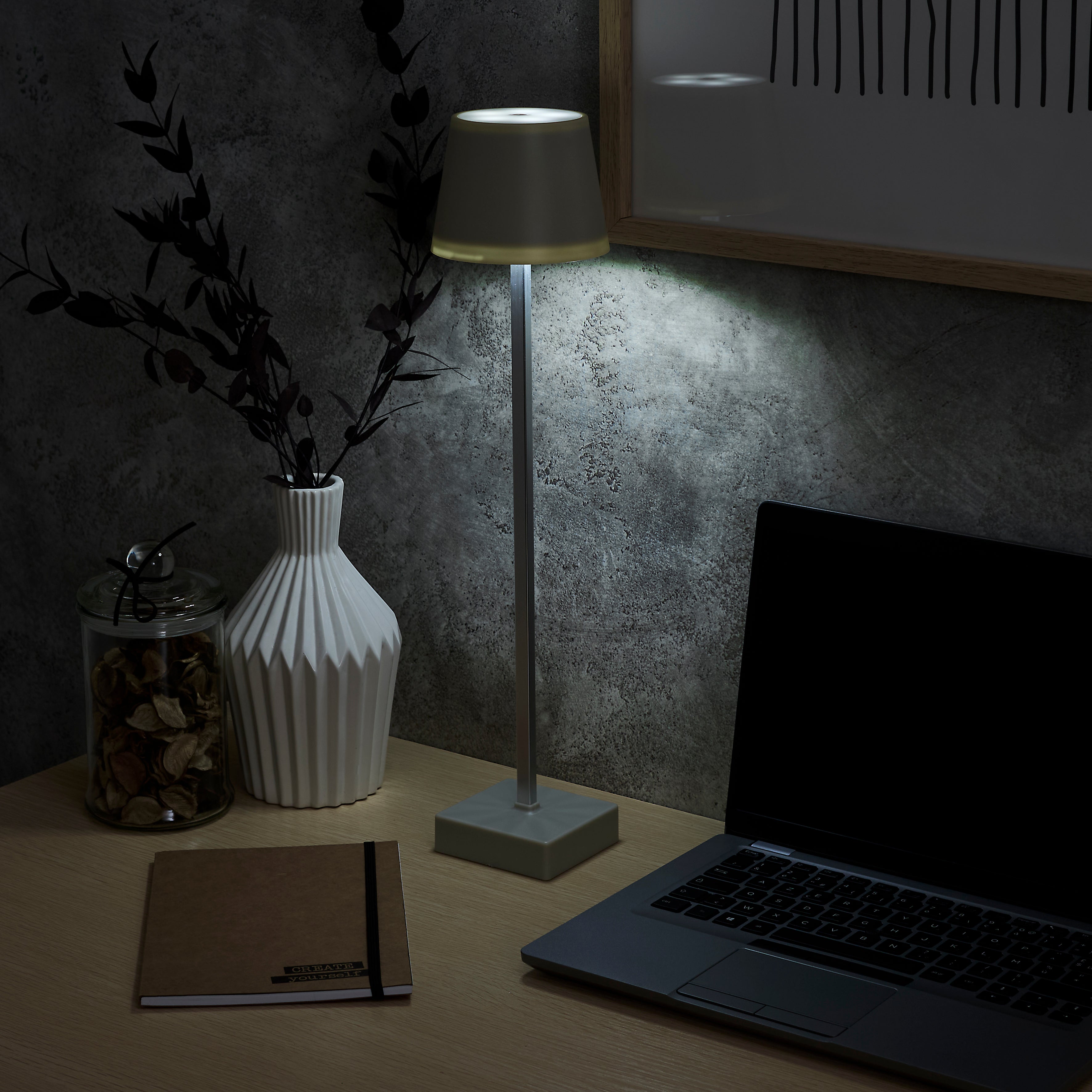 LAMPE DE TABLE RECHARGEABLE USB TAUPE H45CM