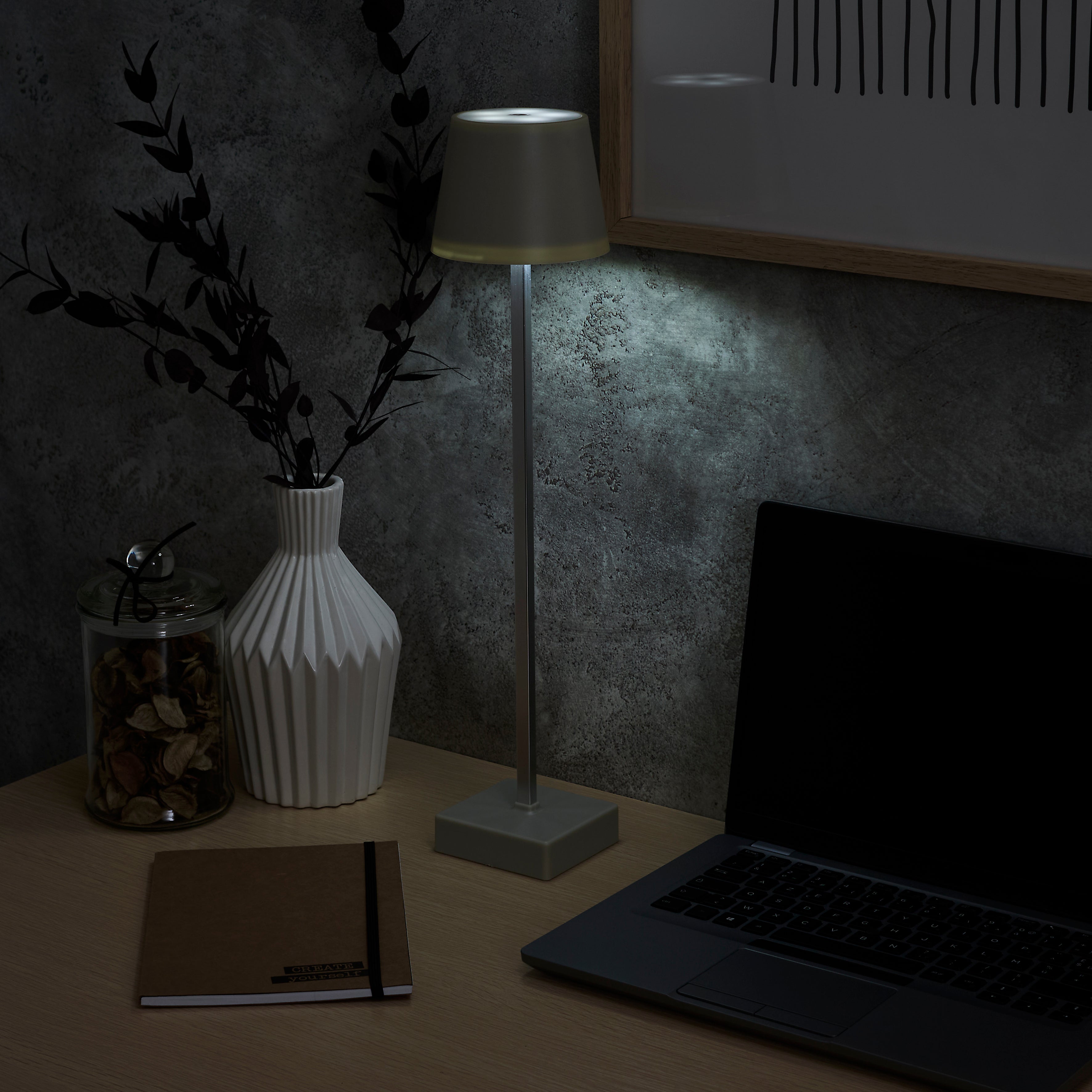 LAMPE DE TABLE RECHARGEABLE USB TAUPE H45CM