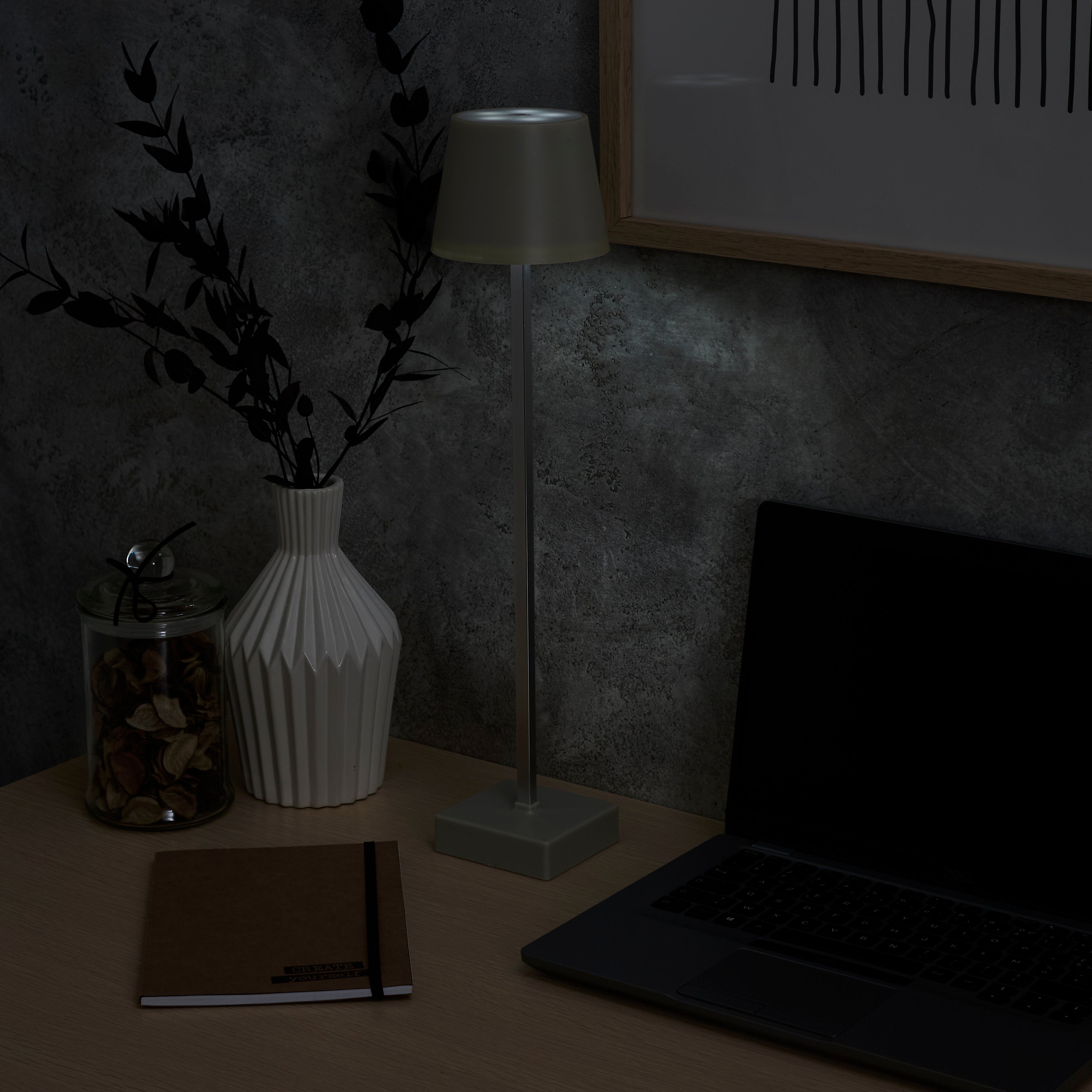 LAMPE DE TABLE RECHARGEABLE USB TAUPE H45CM