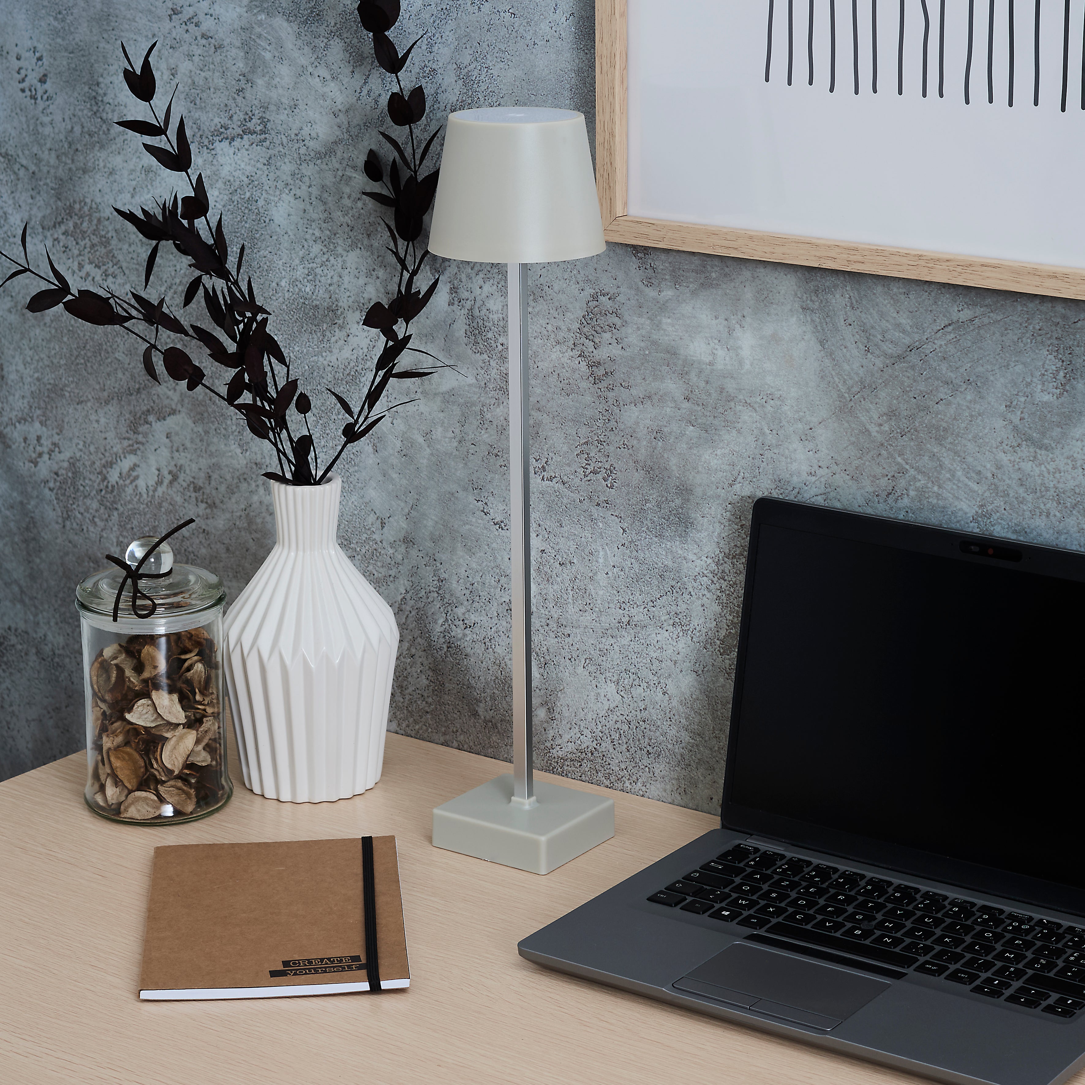 LAMPE DE TABLE RECHARGEABLE USB TAUPE H45CM