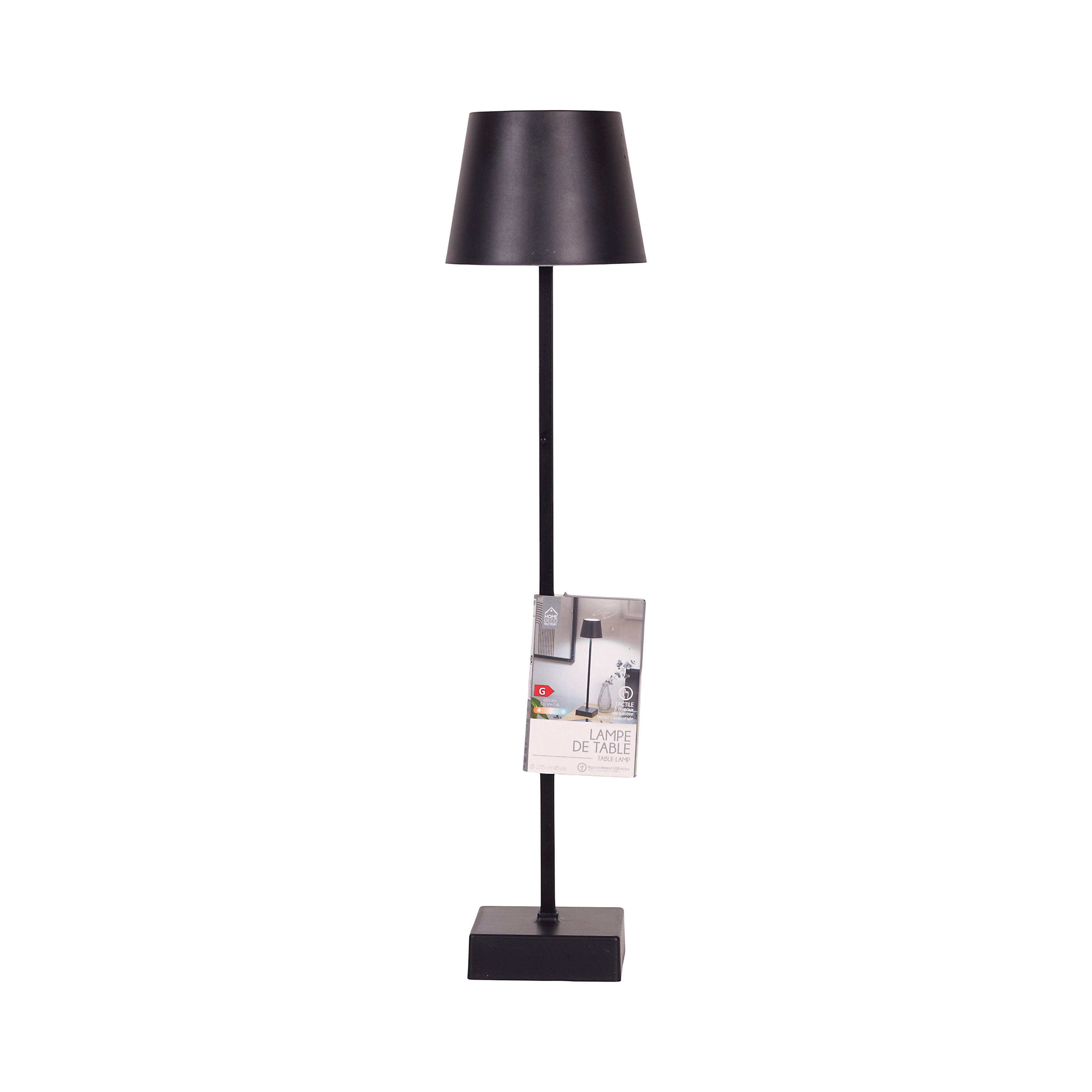 LAMPE DE TABLE NOIR H45CM RECHARGEABLE USB
