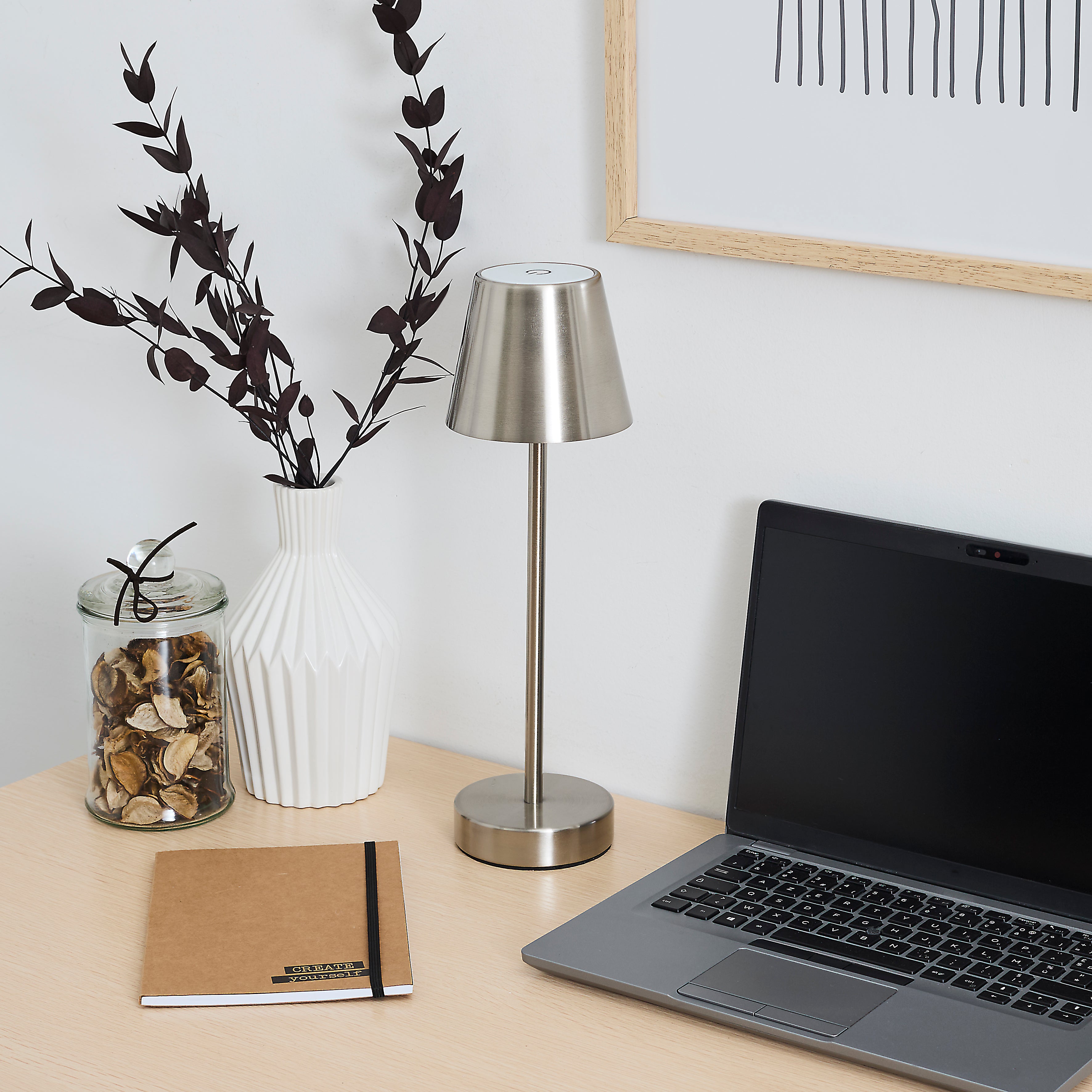 LAMPE DE TABLE RECHARGEABLE USB ARGENT H36CM