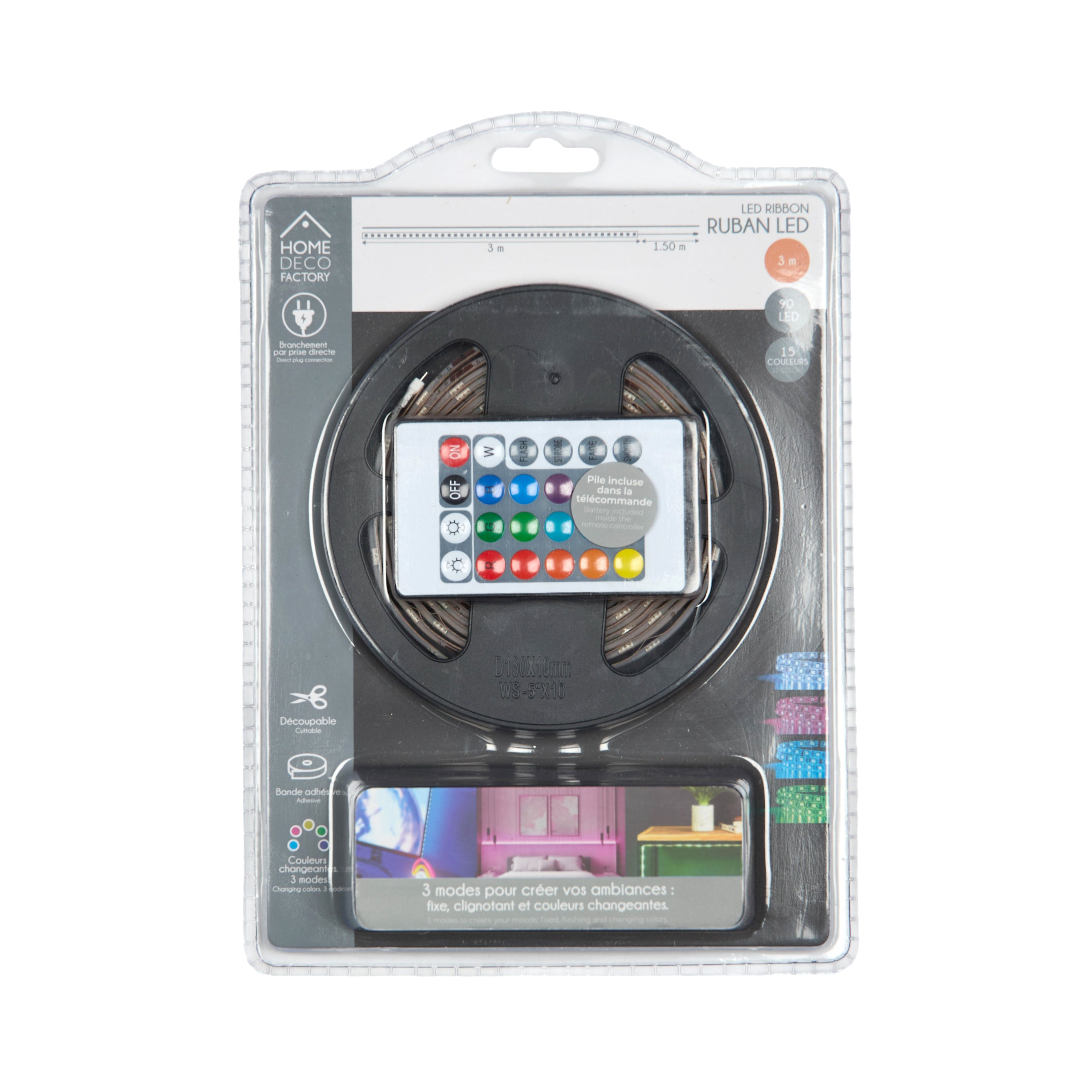 RUBAN LED SECTEUR RGB 3M BLANC ET MULTICOLORE
