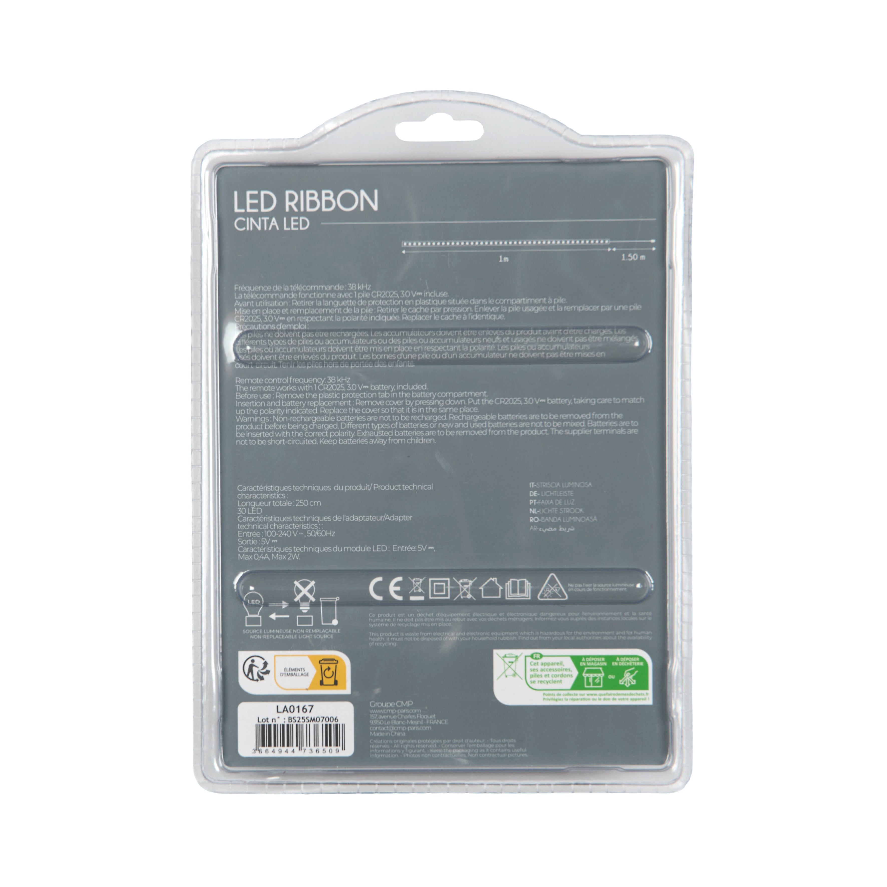 RUBAN LED SECTEUR RGB 1M BLANC ET MULTICOLORE