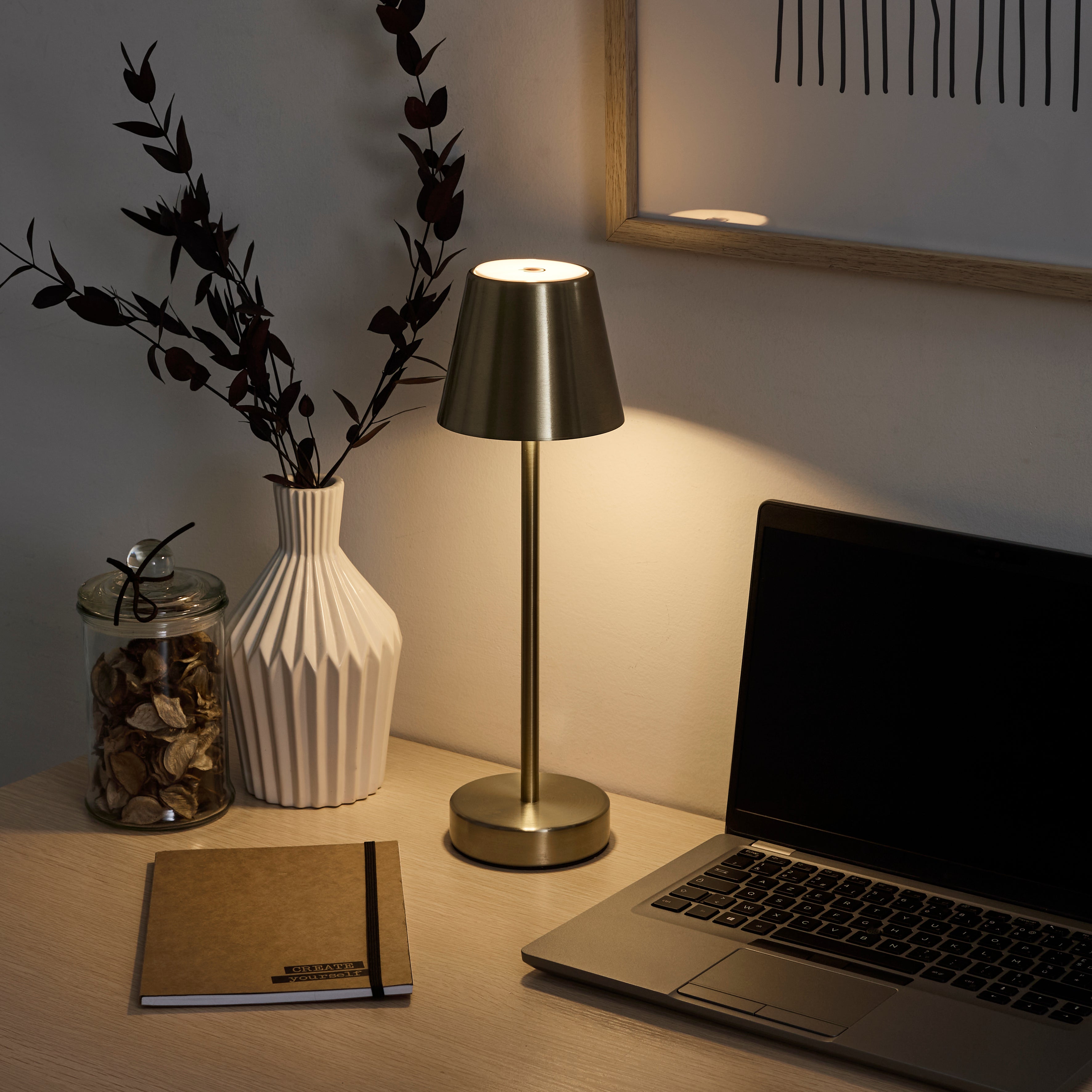 LAMPE DE TABLE RECHARGEABLE USB OR H36CM