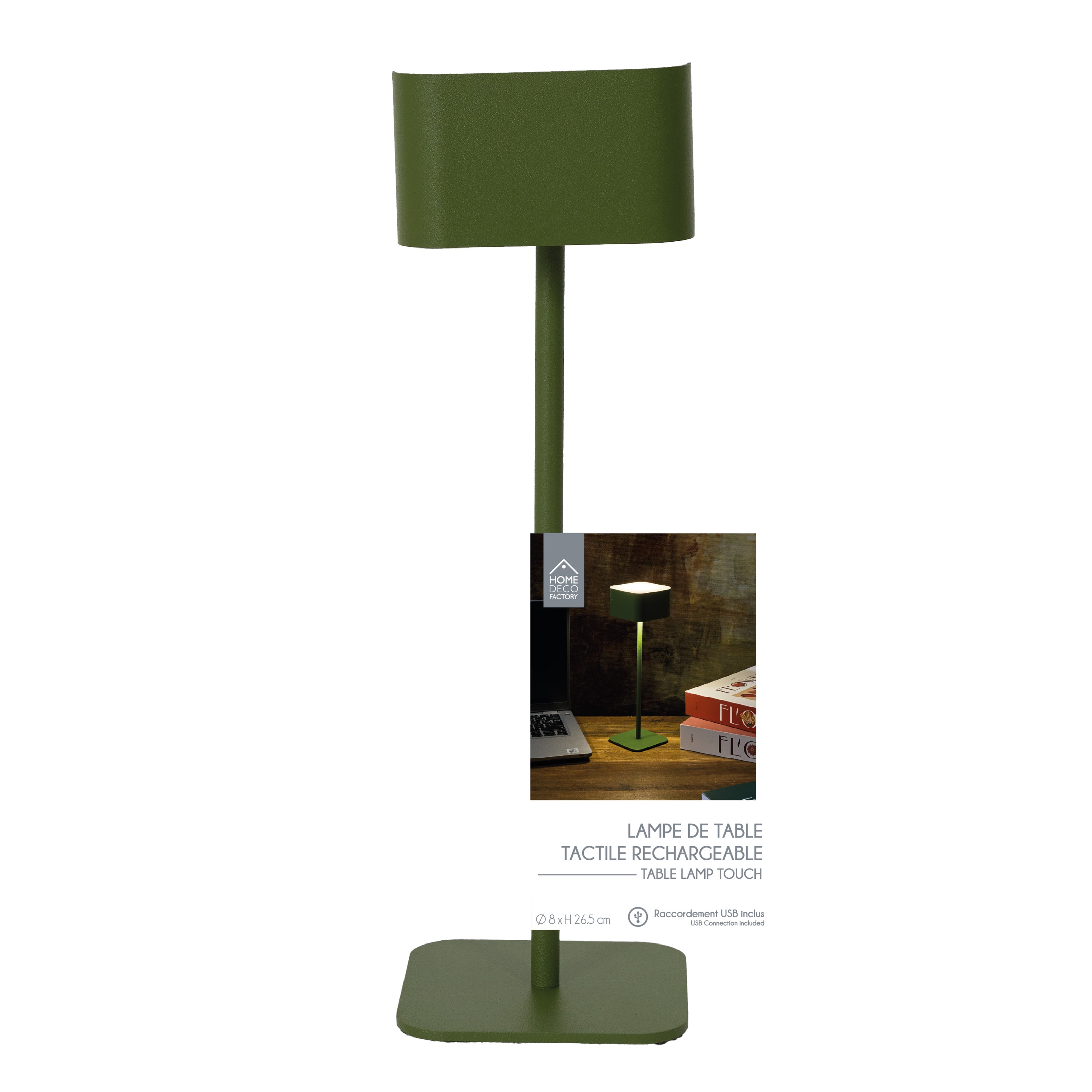 LAMPE DE TABLE TACTILE RECHARGEABLE VERT