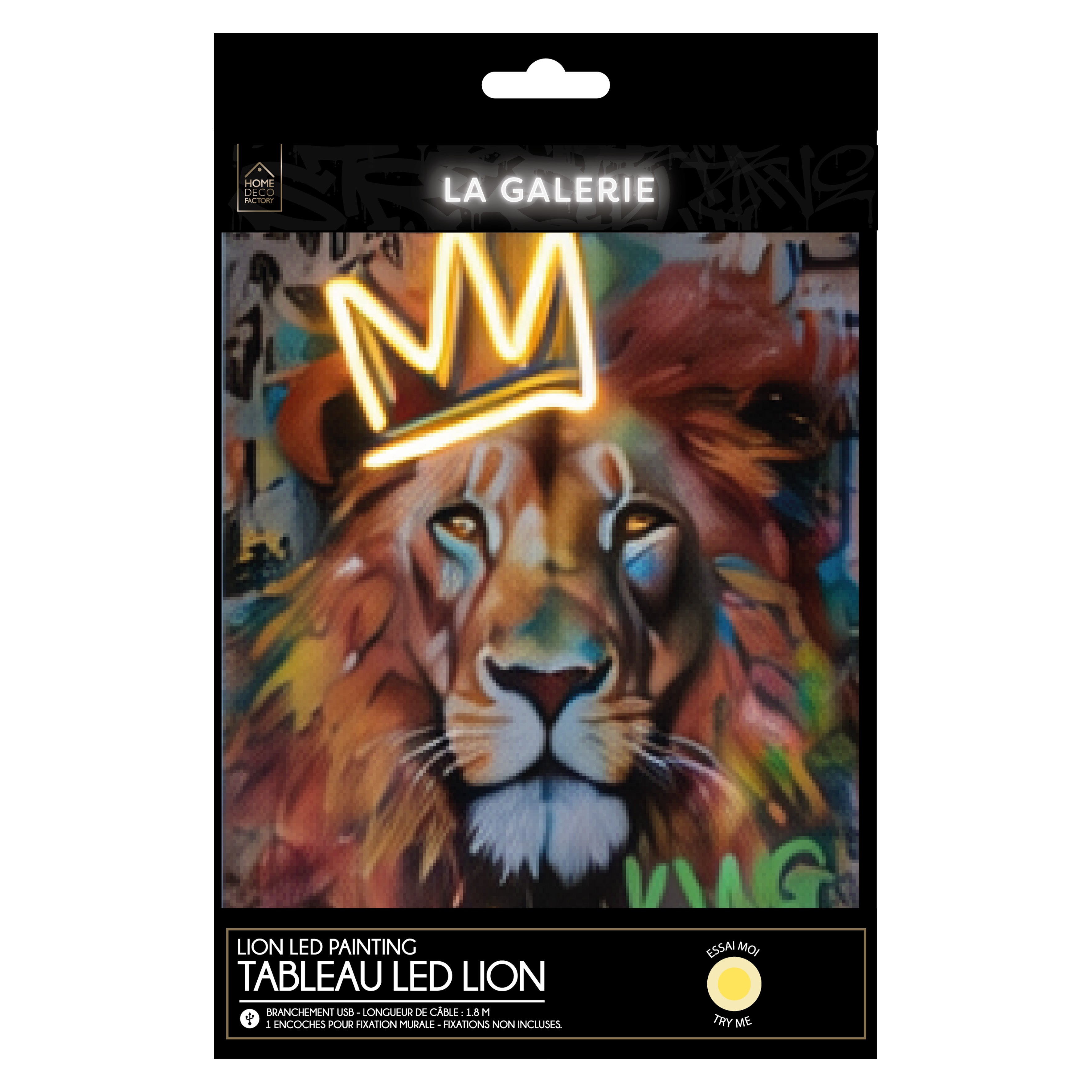 TABLEAU LED LION 30X40CM