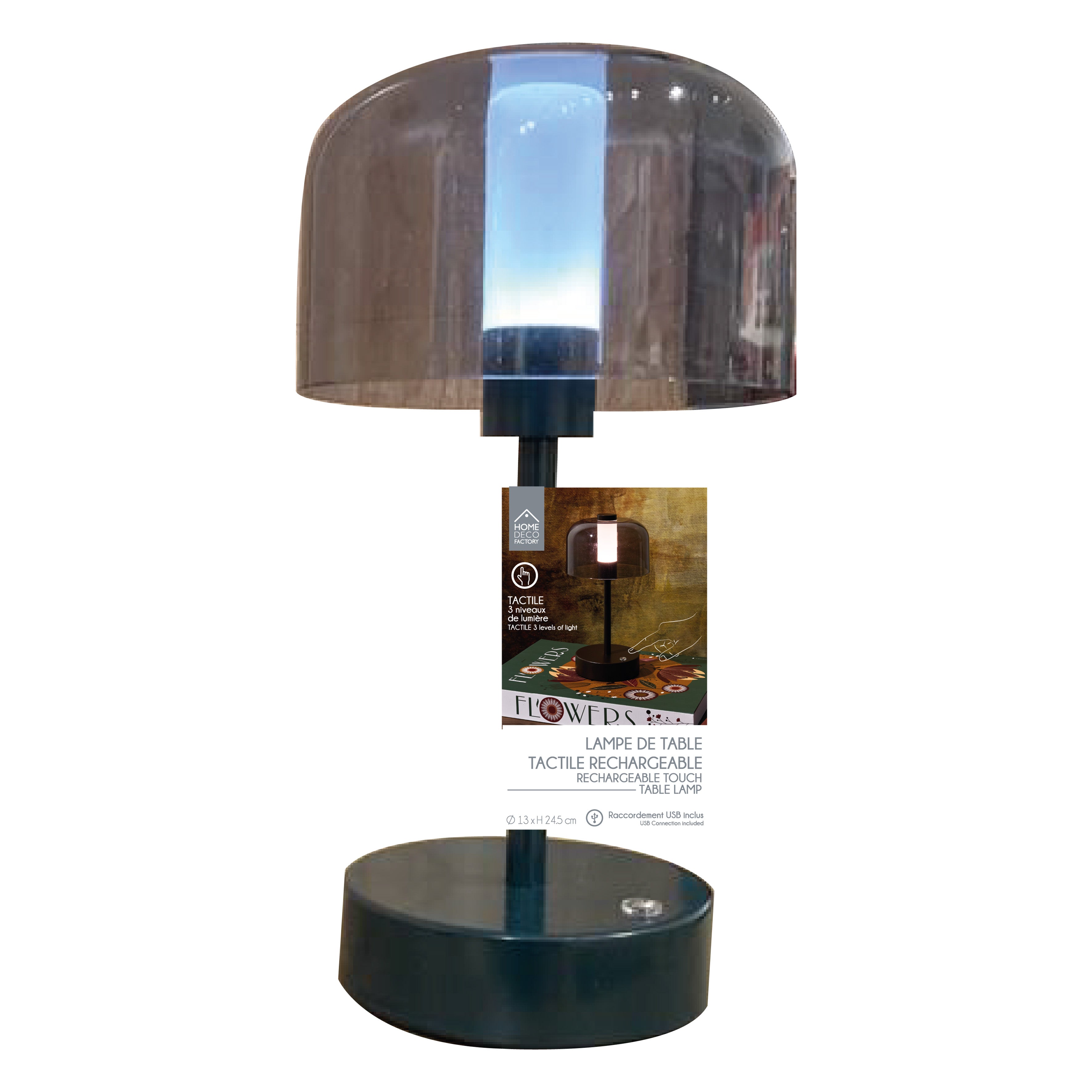 LAMPE DE TABLE TACTILE RECHARGEABLE MARRON