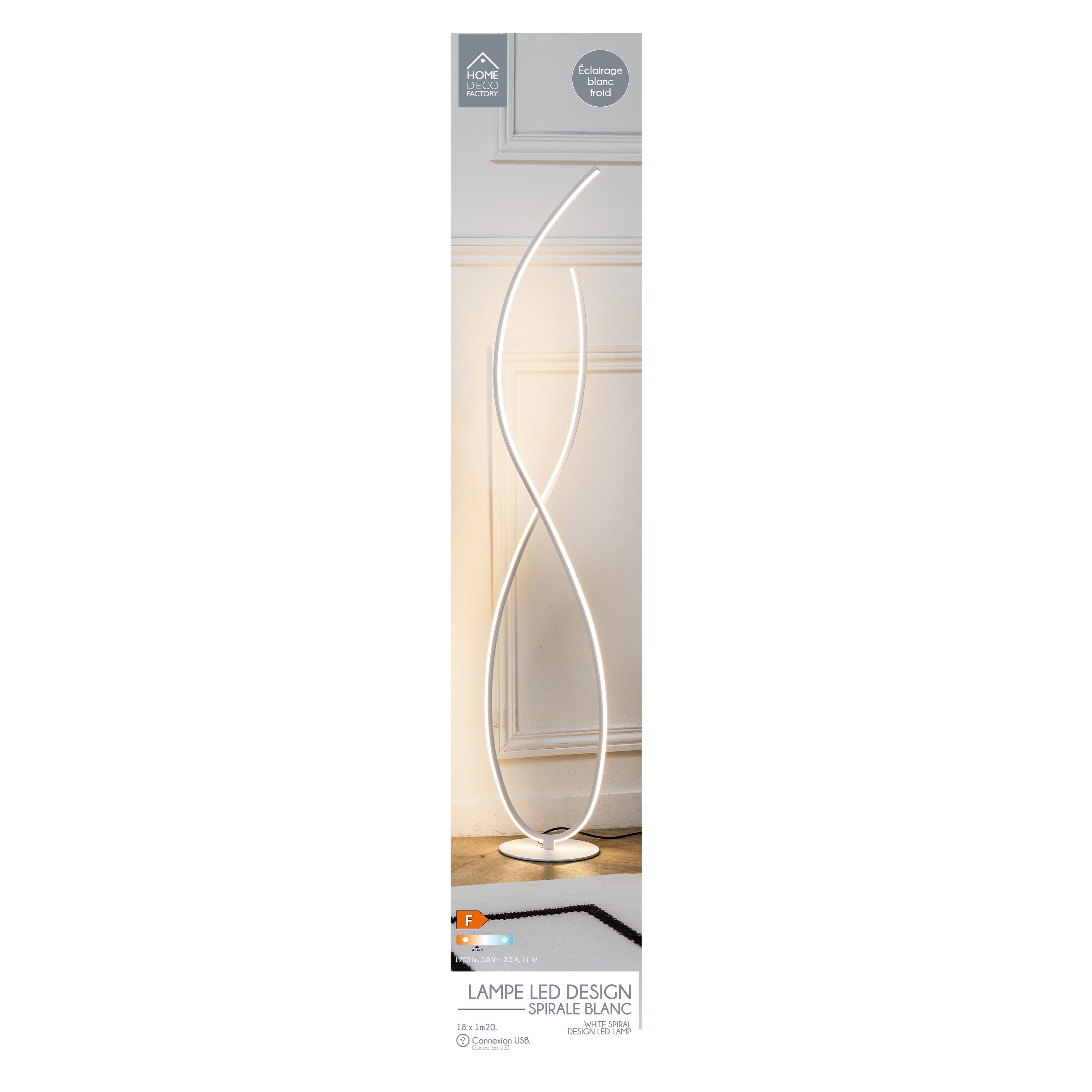 LAMPE DESIGN SPIRALE BLANC FROID 1M20