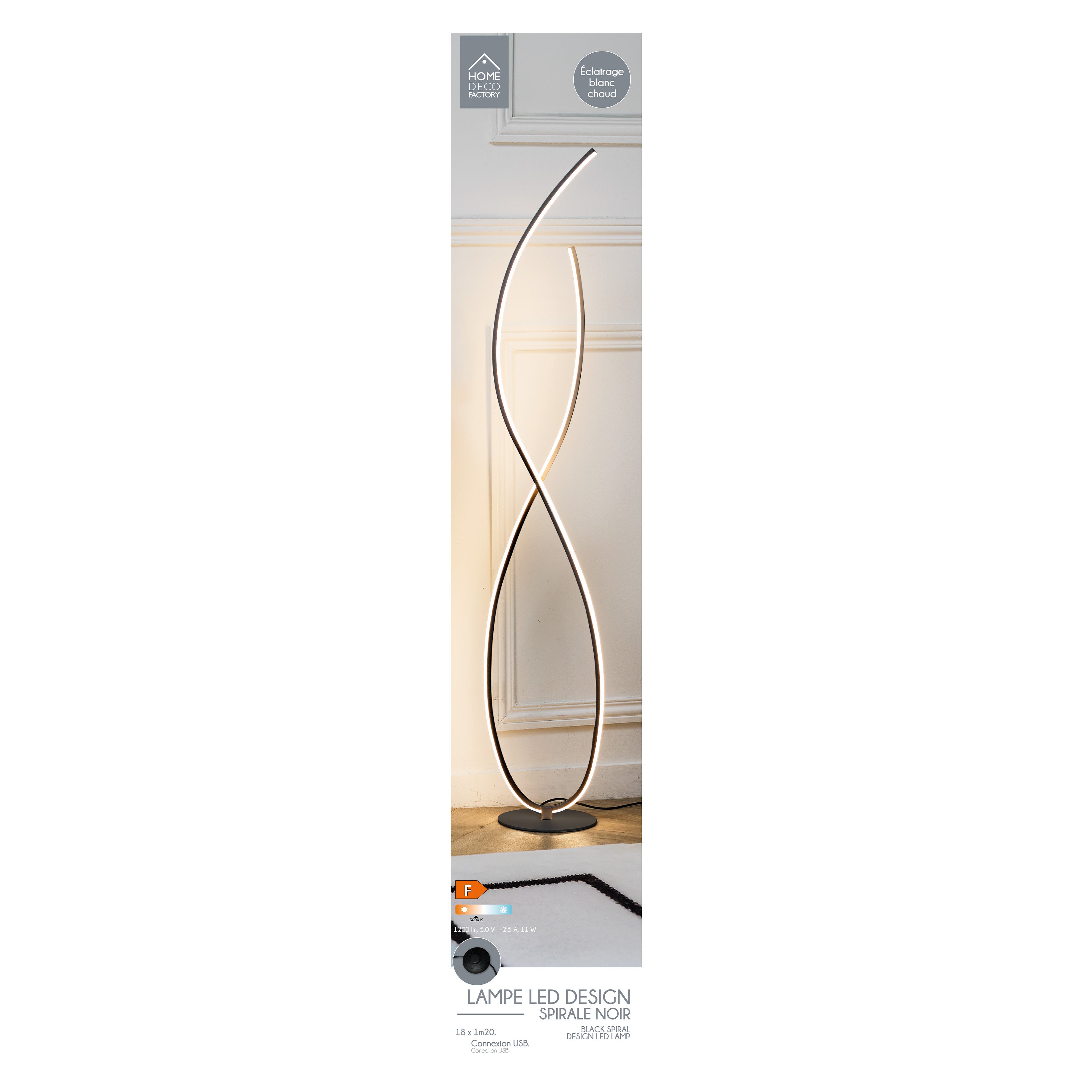 LAMPE DESIGN SPIRALE NOIR 1M20