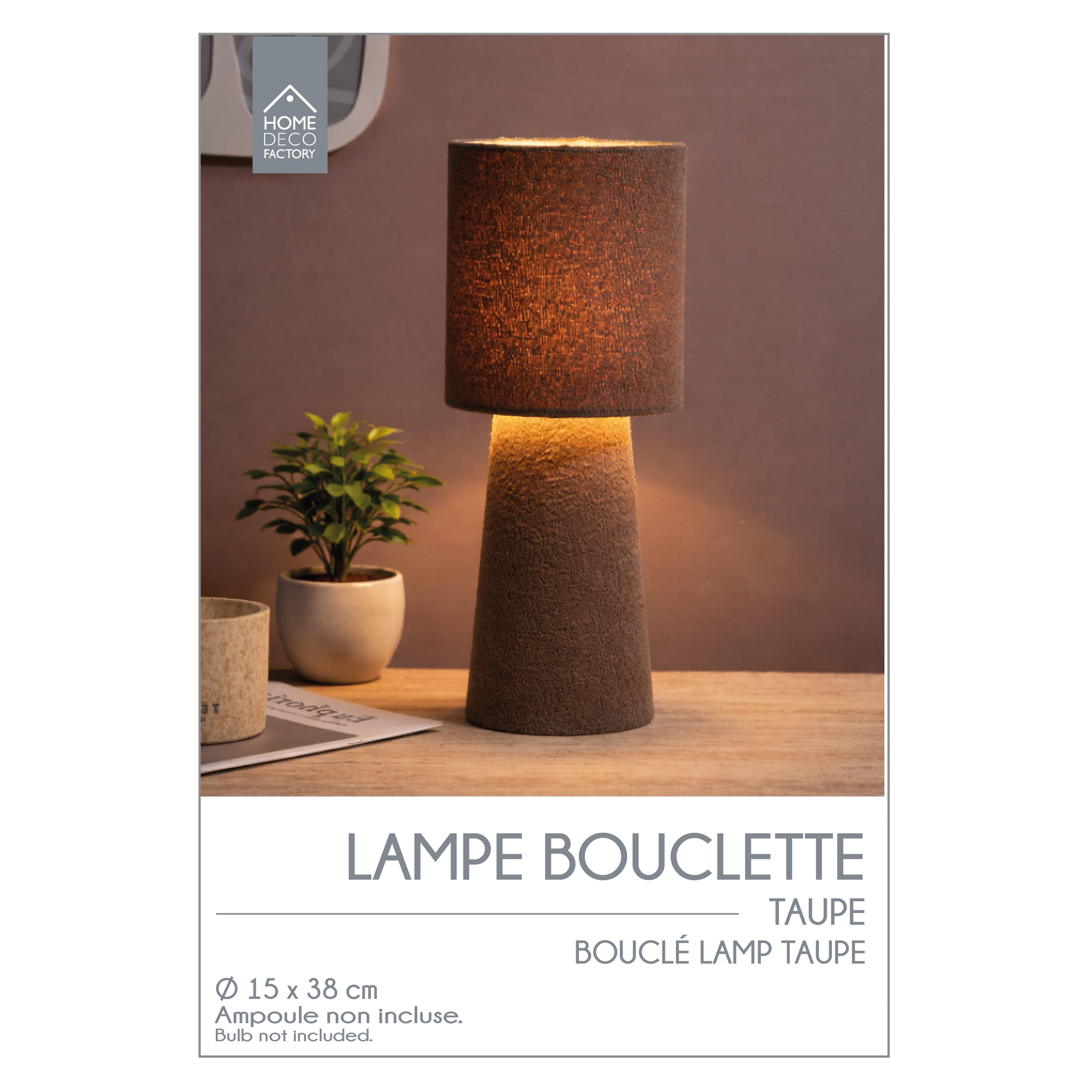 LAMPE VELOUR TAUPE 38CM