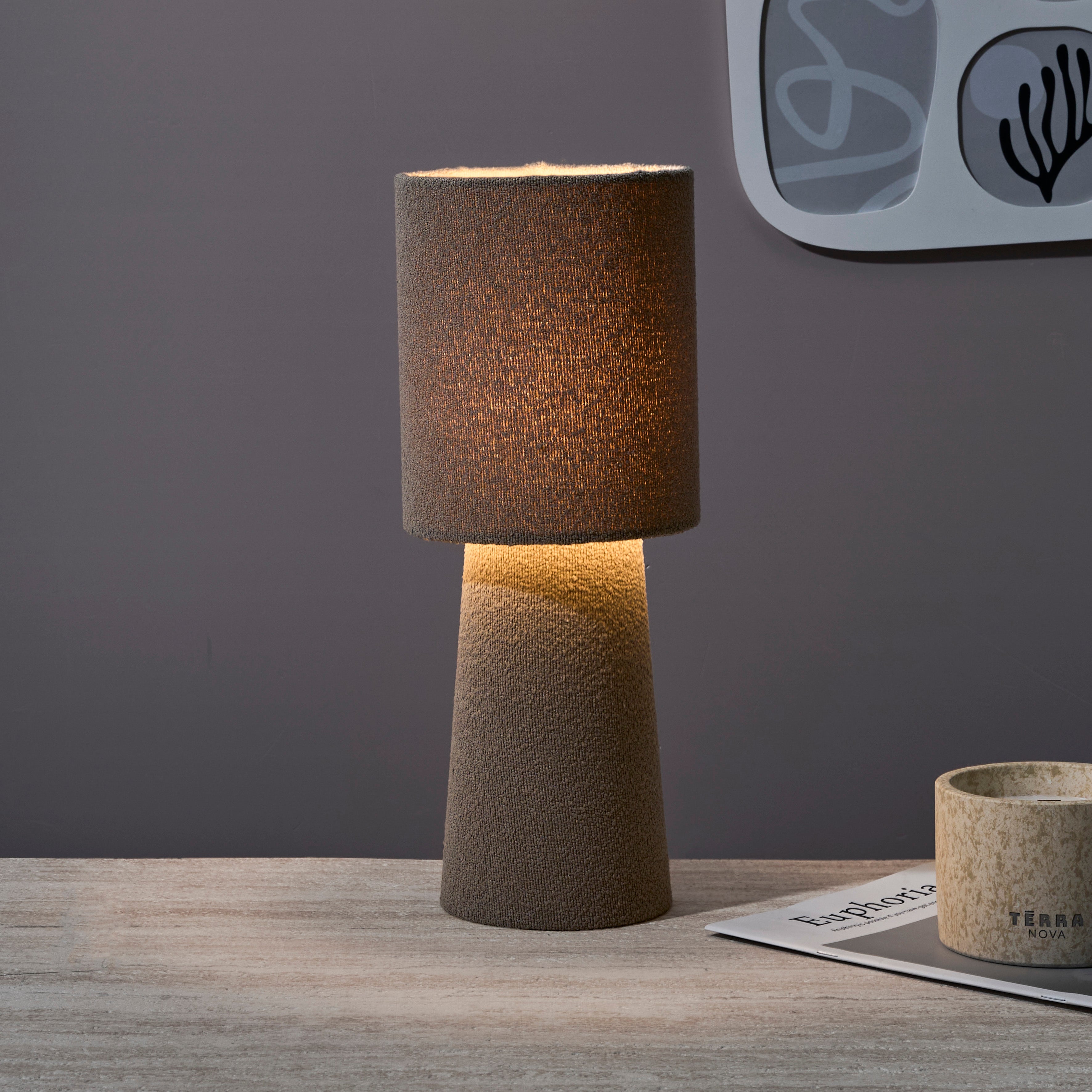 LAMPE VELOUR TAUPE 38CM
