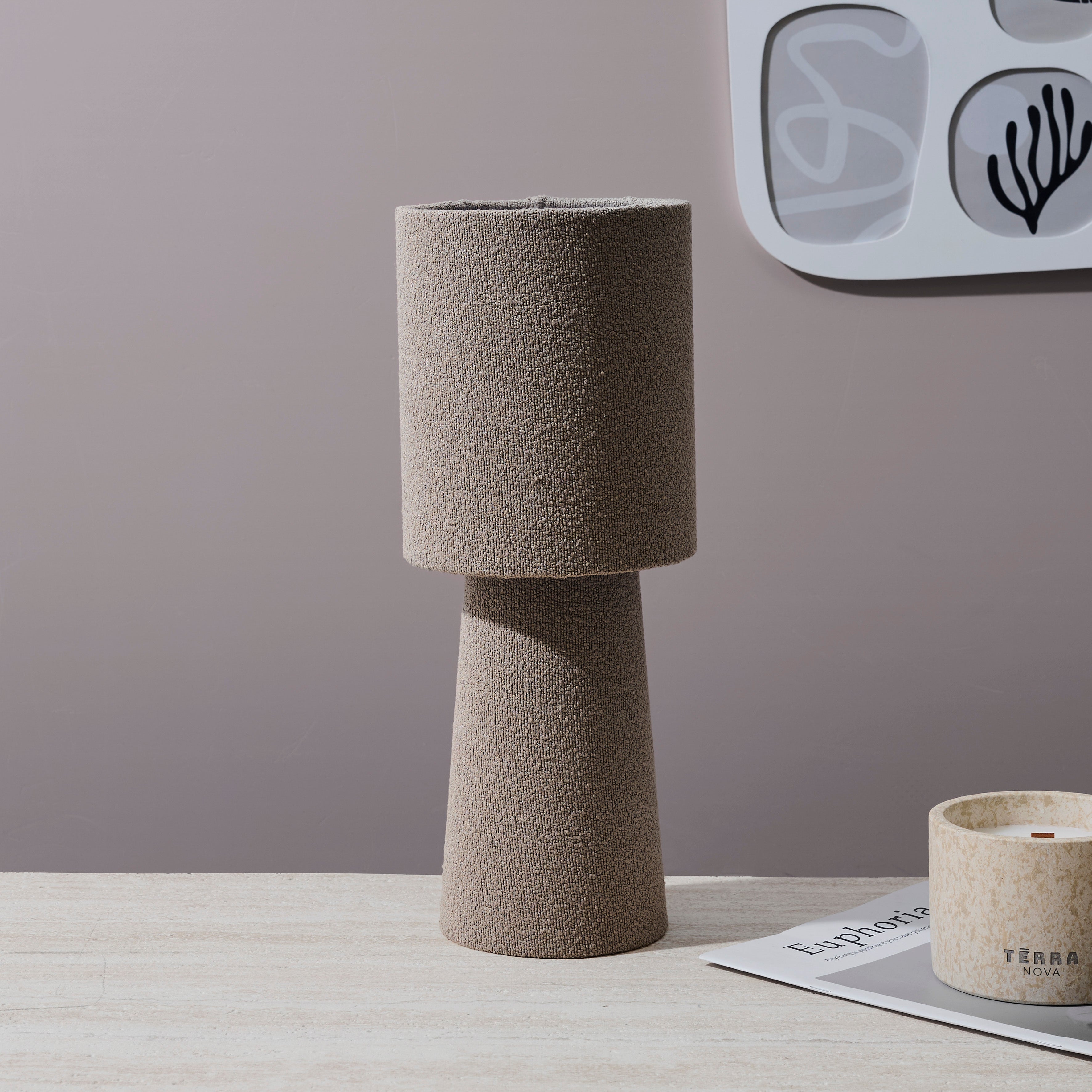 LAMPE VELOUR TAUPE 38CM