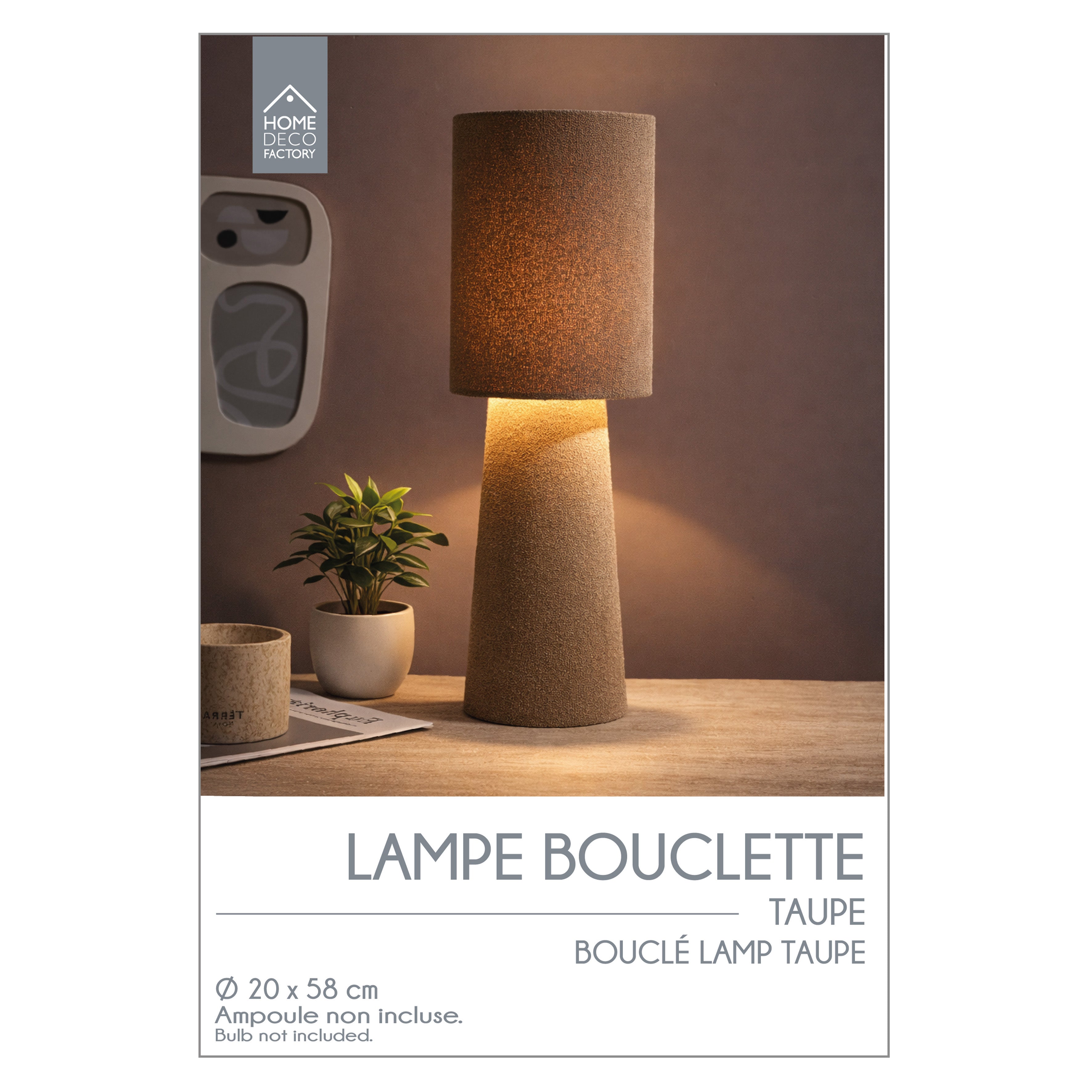 LAMPE VELOUR TAUPE 58CM