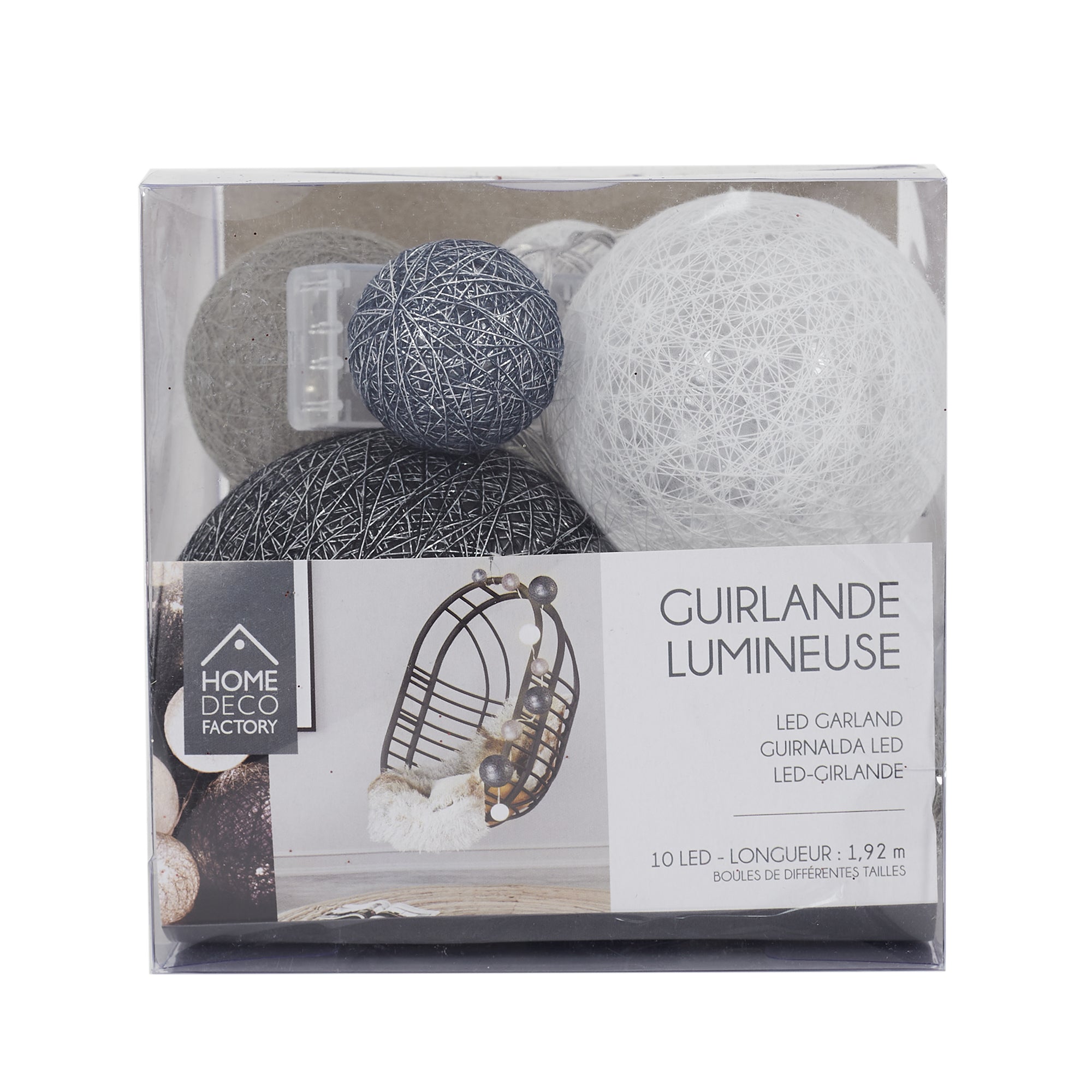GUIRLANDE BOULE 10LED MULTI TAILLE GRIS 192CM