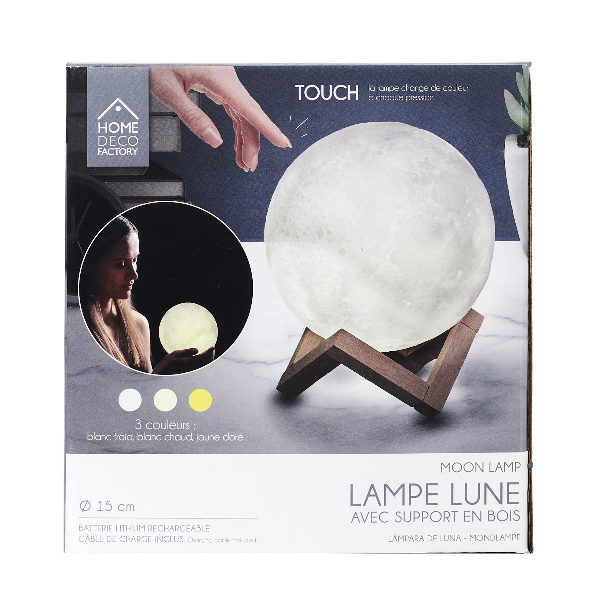 LAMPE TACTILE LUNE RONDE 3D D15CM
