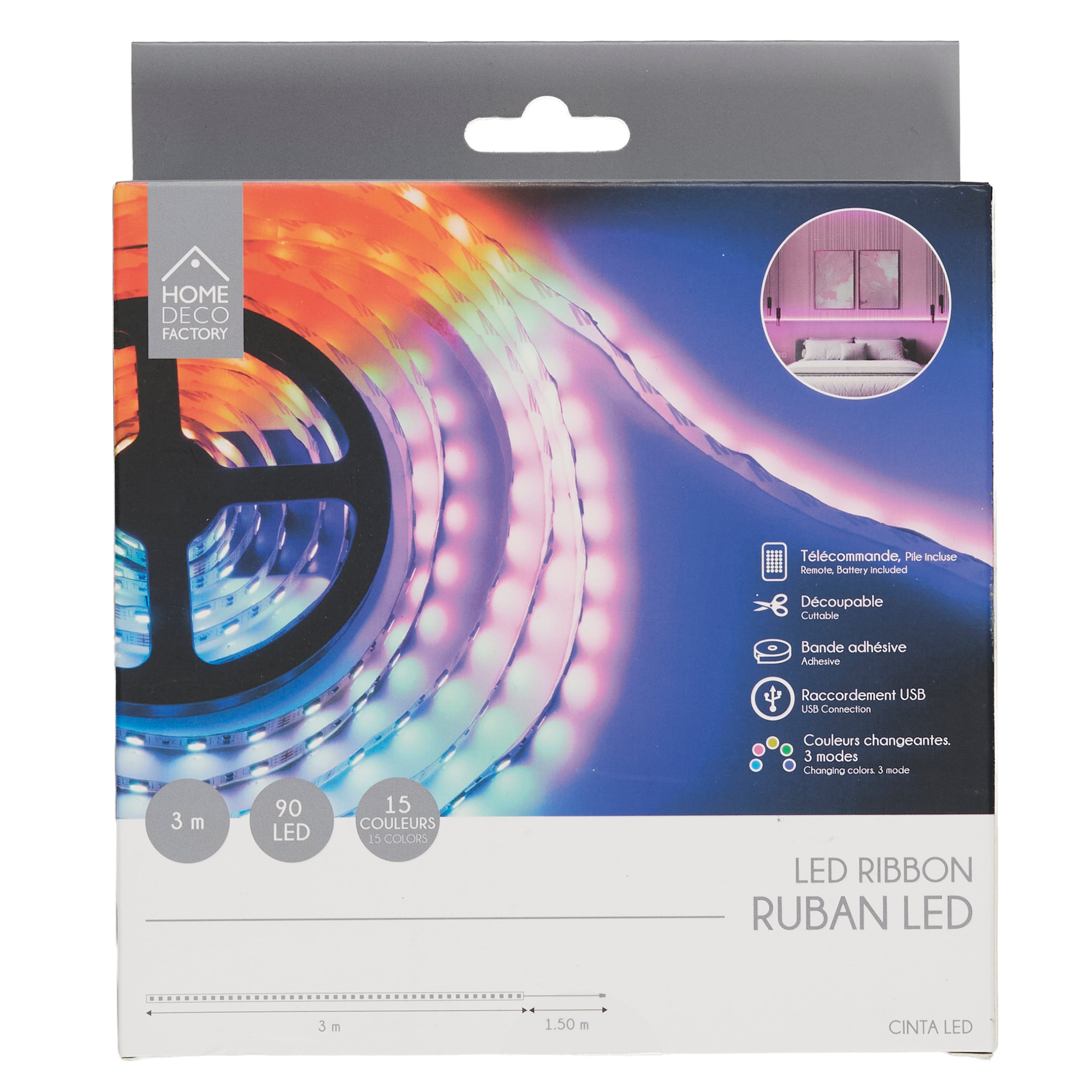 RUBAN RGB 90 LED 3M TELECOMMANDE
