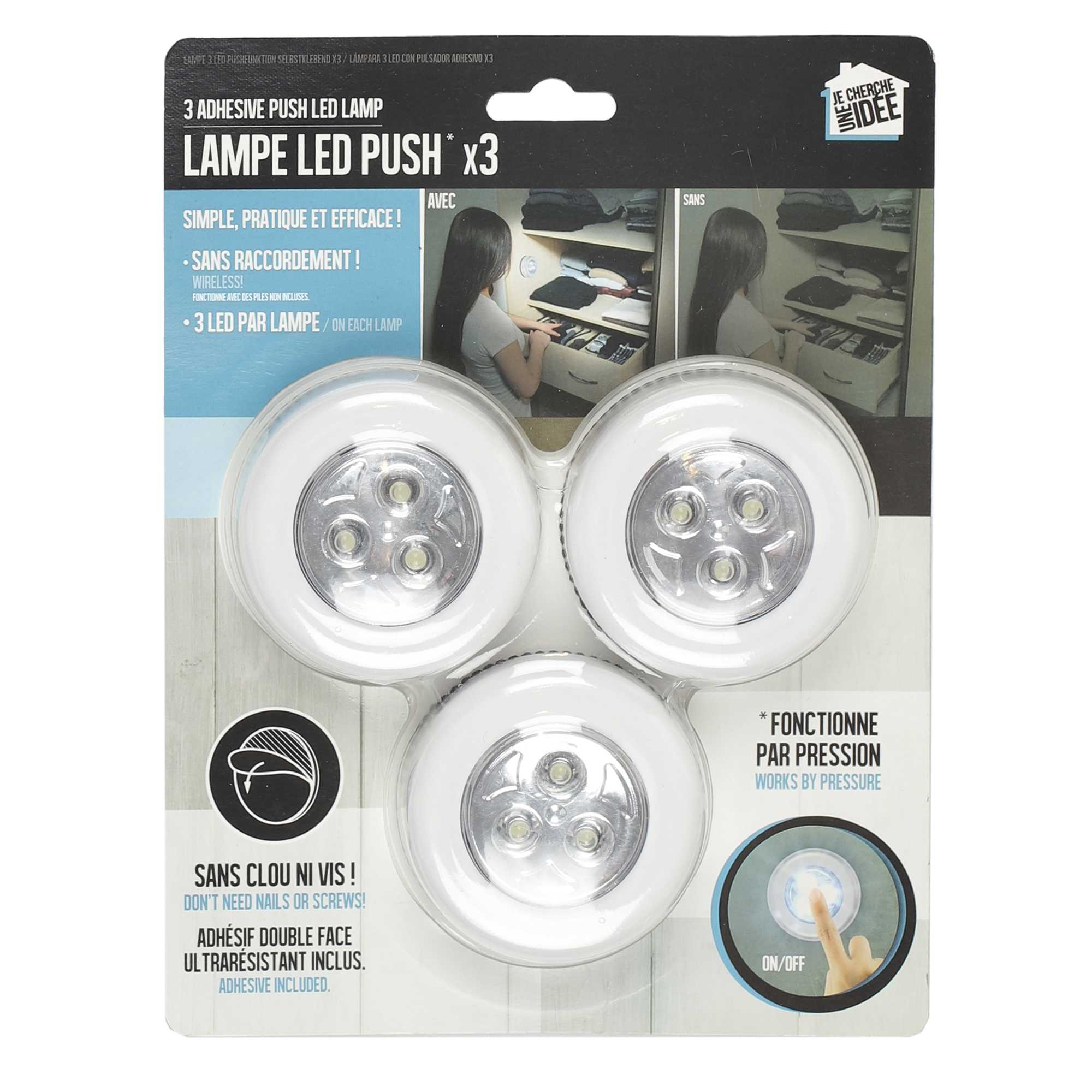 LAMPE 3 LEDS A PRESSION ADHESIVE X3