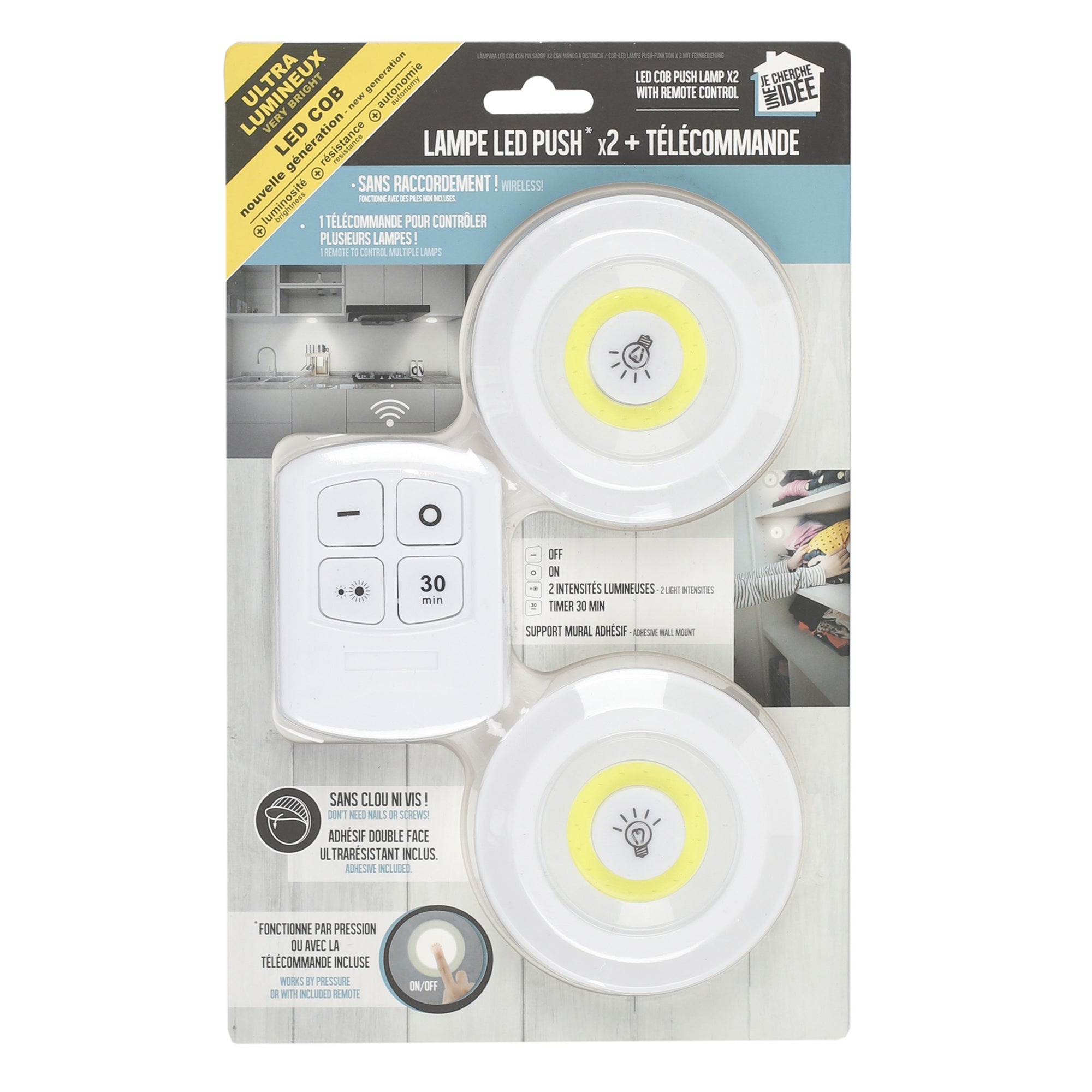 LAMPE LED COB A PRESSION X2 AVEC TELECOMMANDE