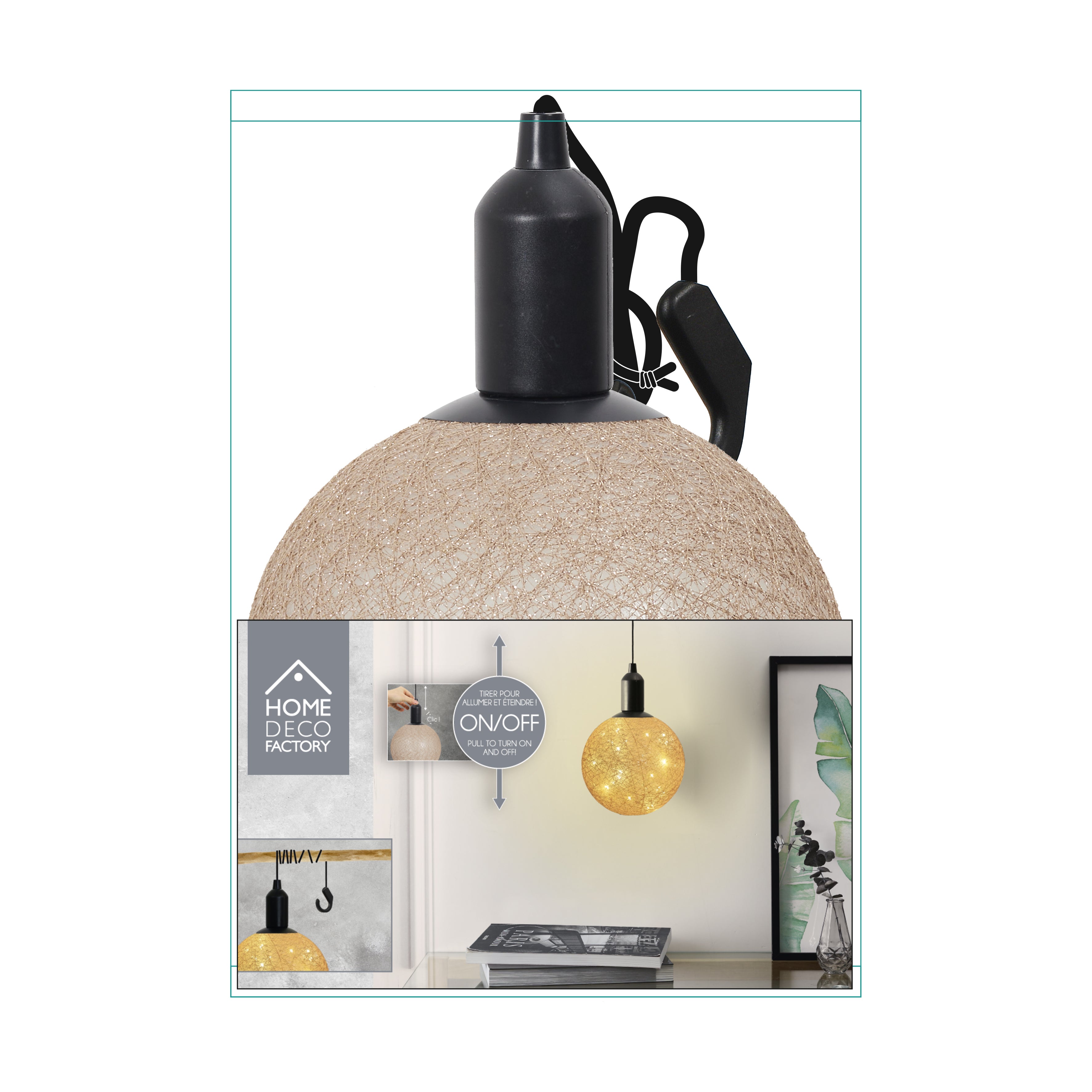 BOULE DECO LUMINEUSE A SUSPENDRE DORE D20CM