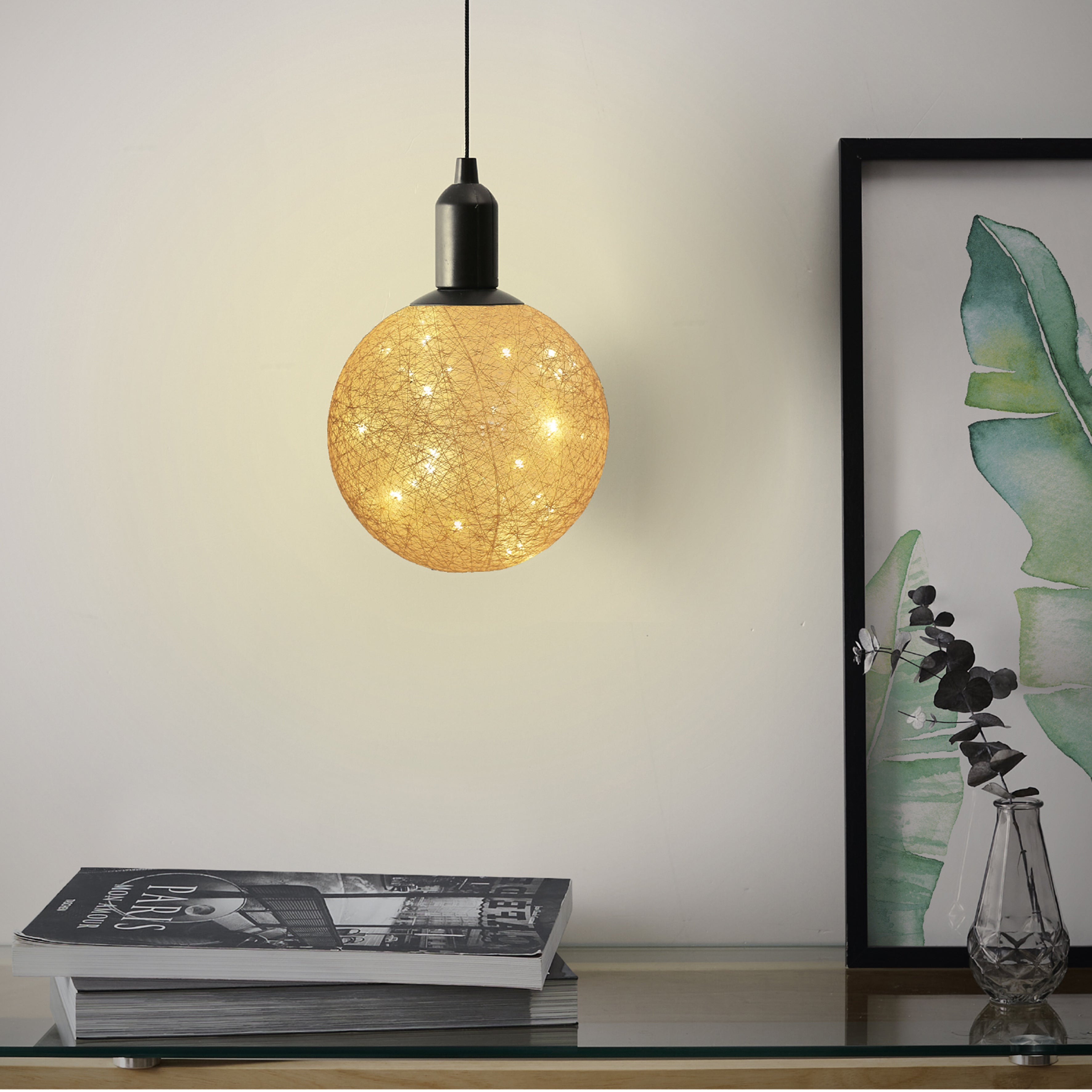 BOULE DECO LUMINEUSE A SUSPENDRE DORE D20CM