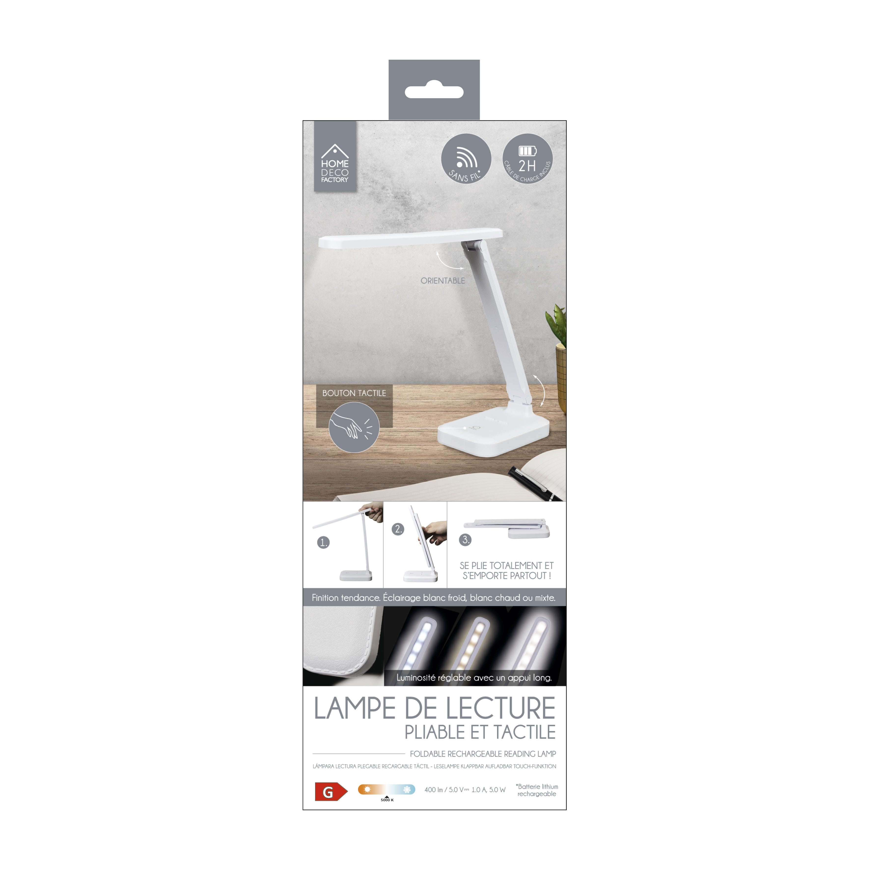 LAMPE LECTURE PLIABLE RECHARGEABLE TACTILE