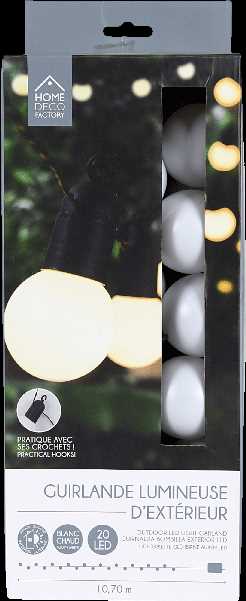 GUIRLANDE AMPOULES BLANCHES 20 LEDS 5M70