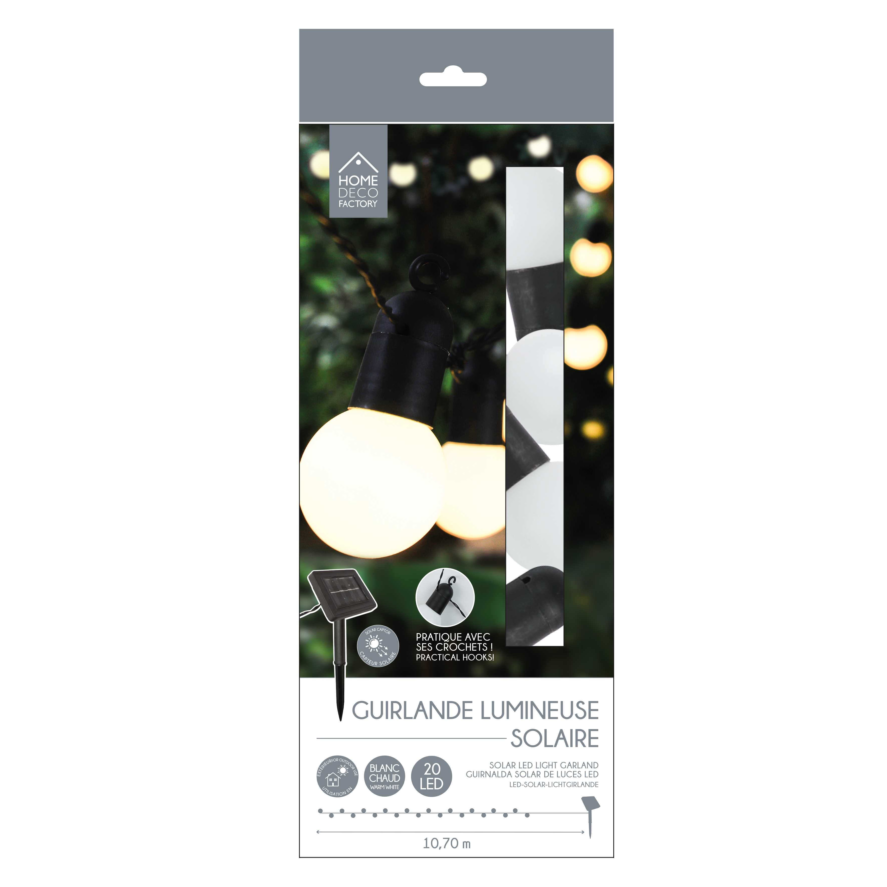 GUIRLANDE SOLAIRE AMPOULES BLANCHES 20 LEDS