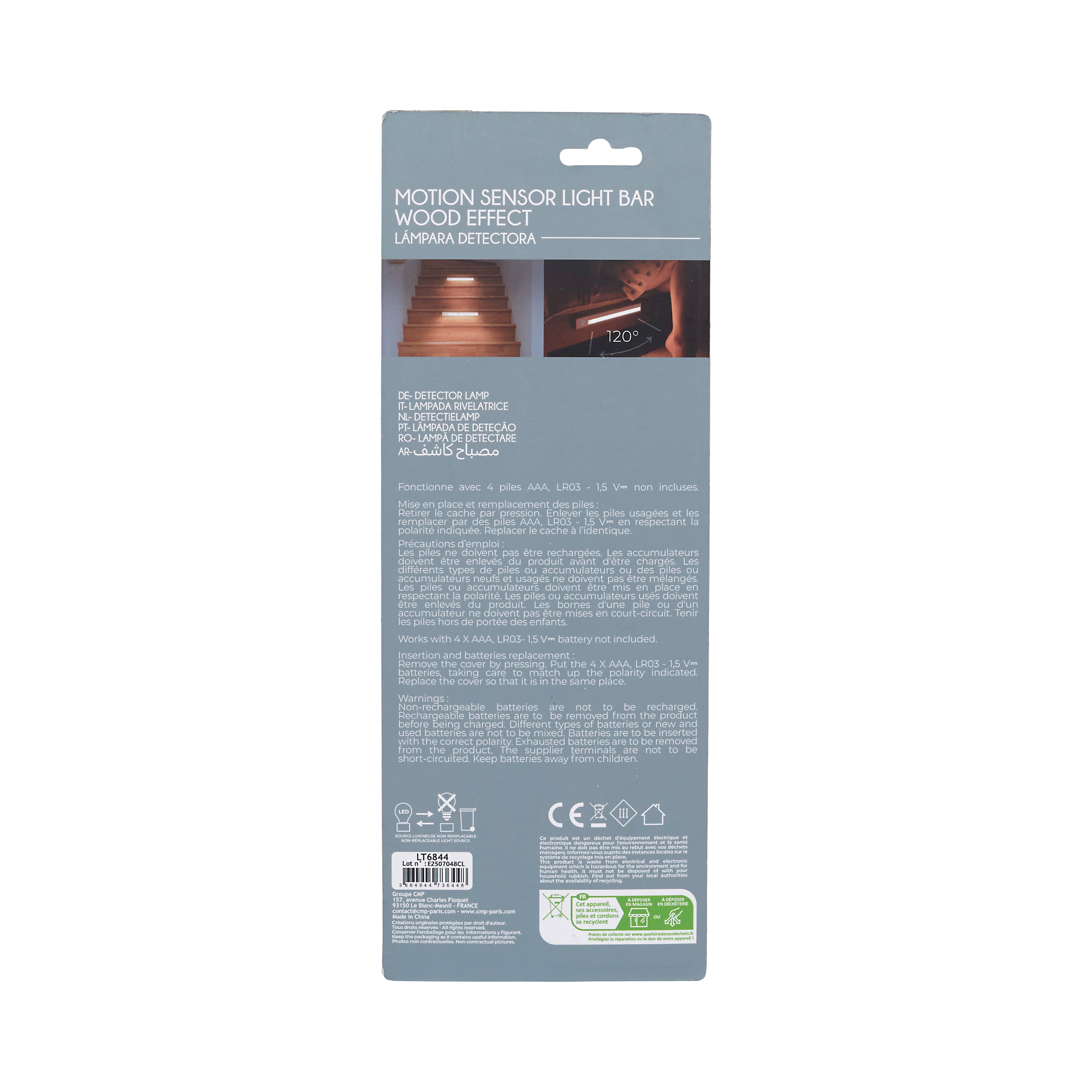 LAMPE EFFET BOIS DETECTEUR MOUVEMENT A PILES