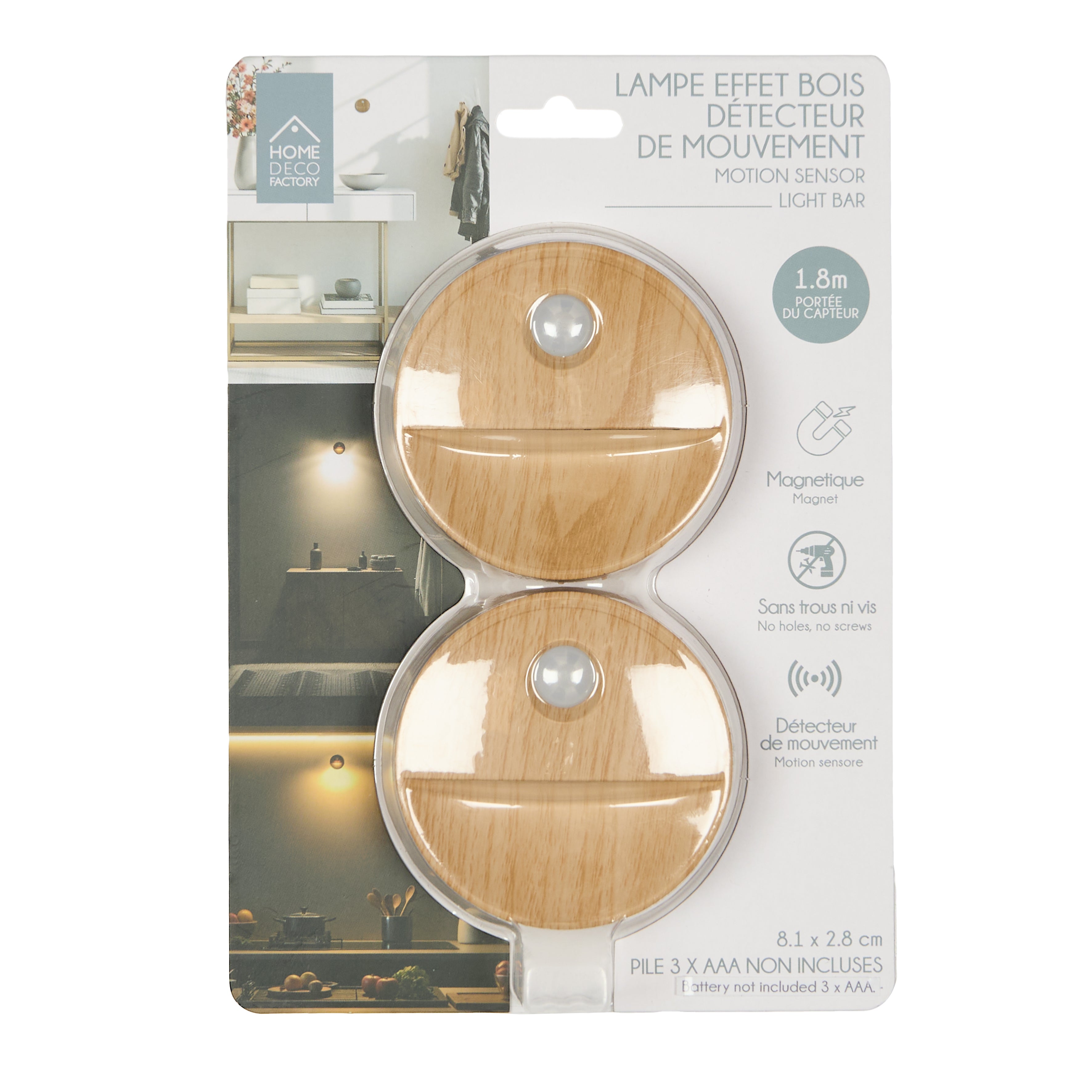 LAMPE EFFET BOIS DETECTEUR MOUVEMENT X2 PILE