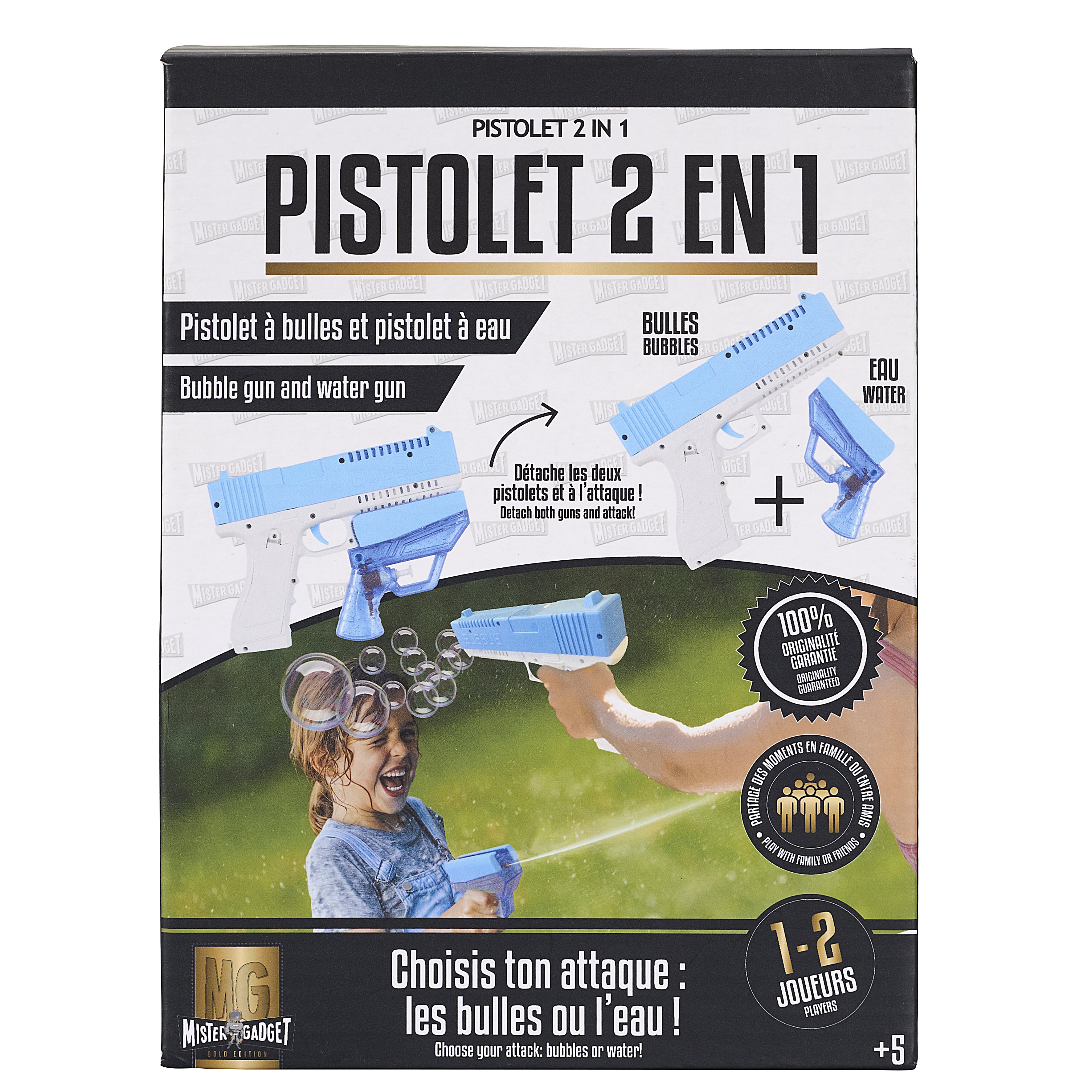 PISTOLET X2 A BULLES ET A EAU 2 EN 1