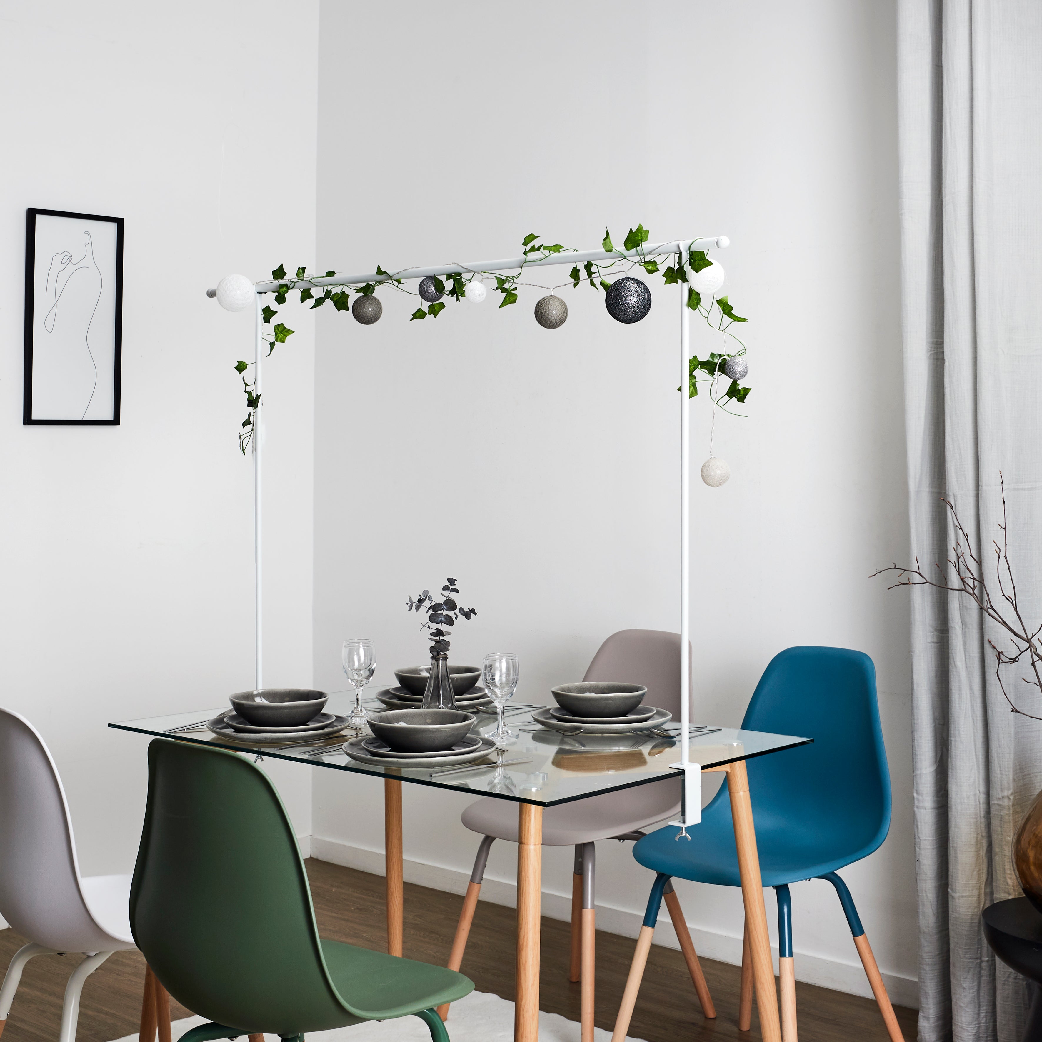 BARRE DECO DE TABLE AJUSTABLE INT EXT BLANC